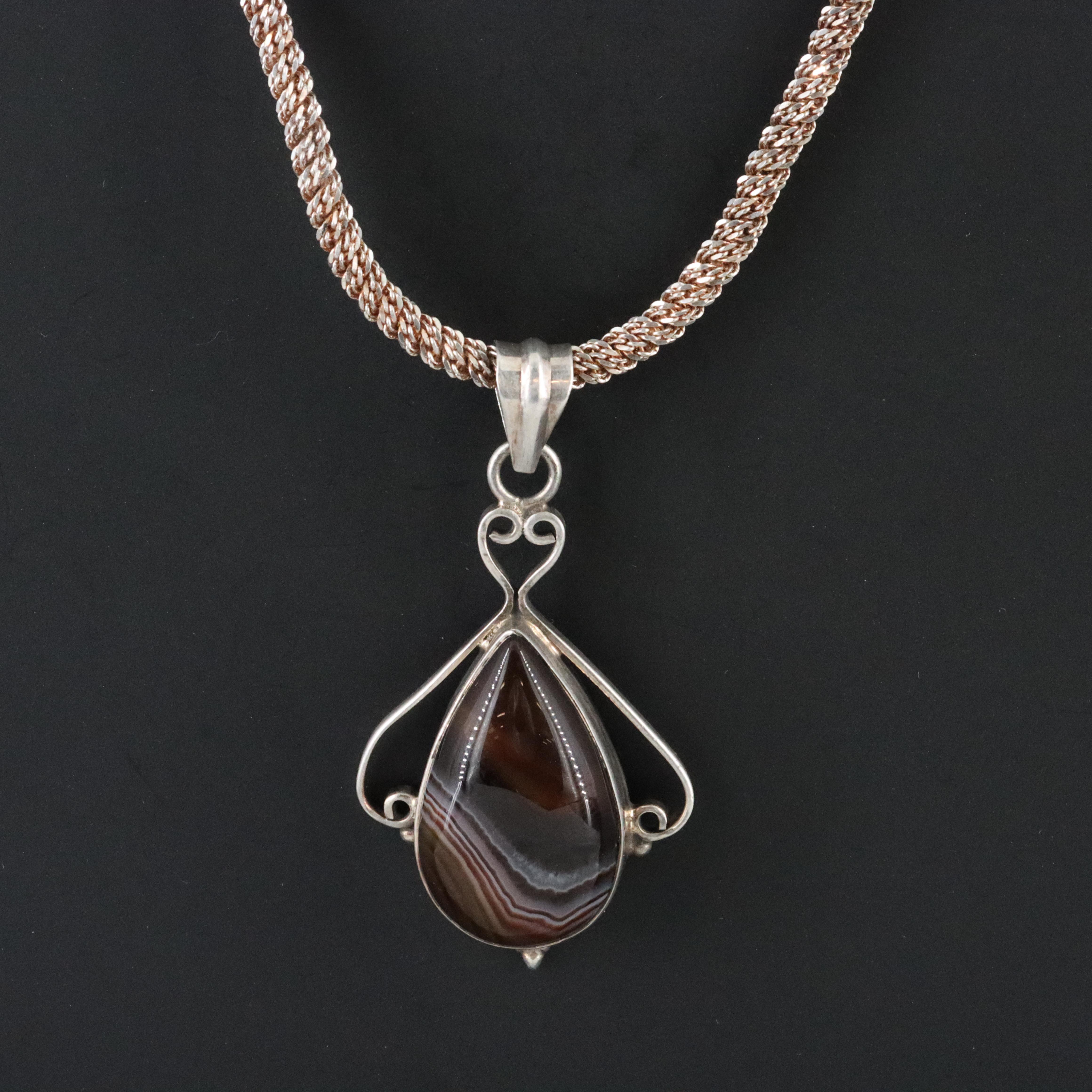 Sterling Agate Pendant Necklace