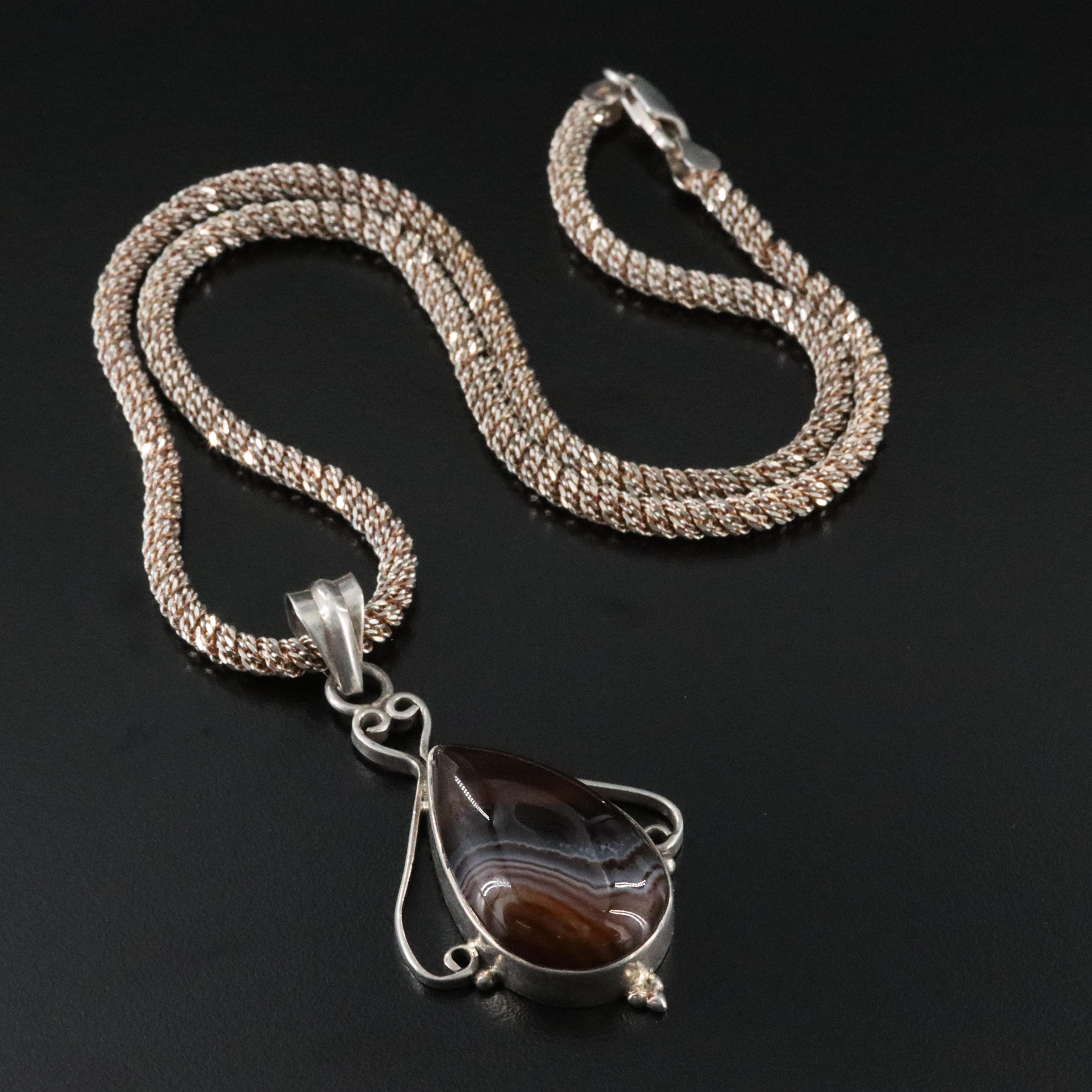 Sterling Agate Pendant Necklace