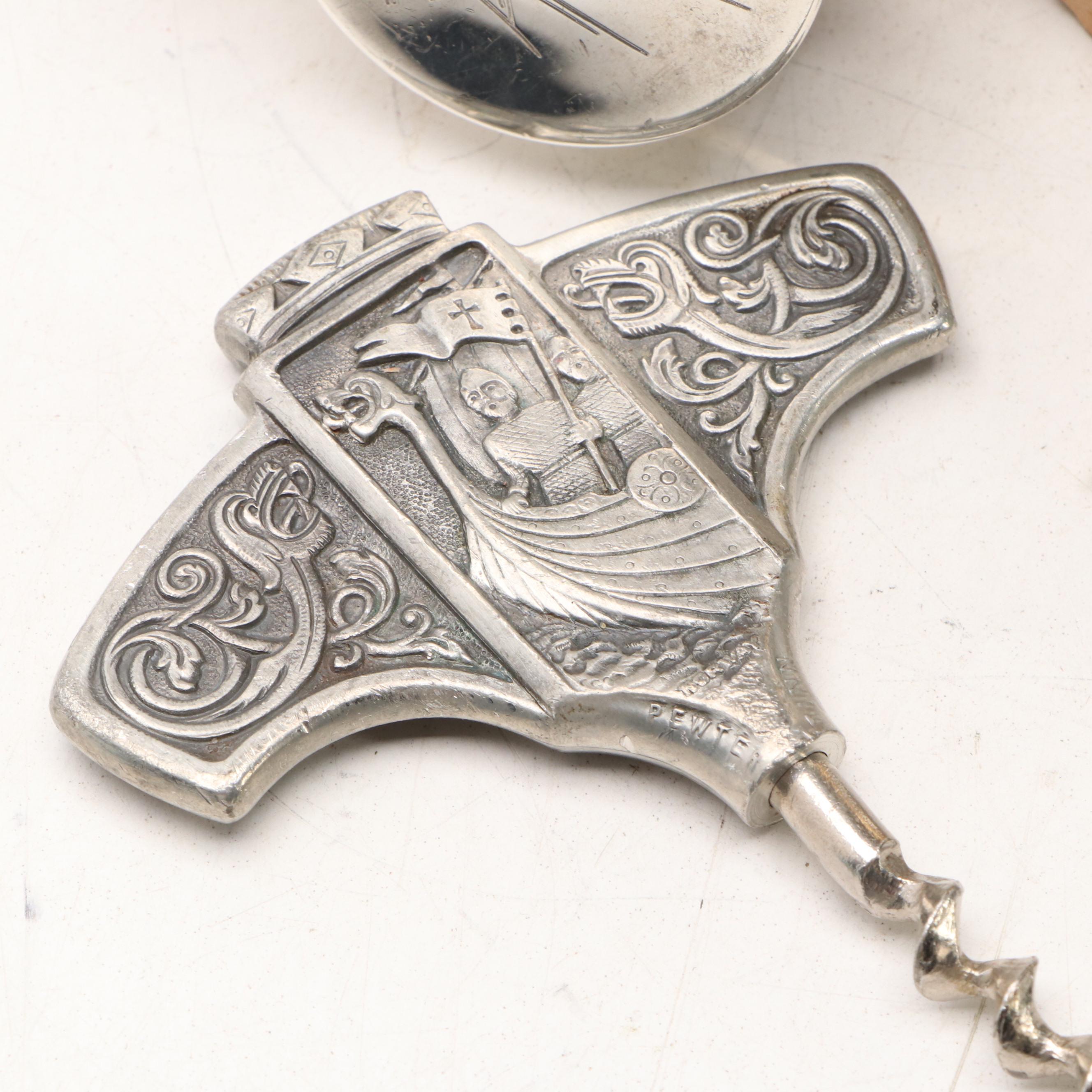 Metal Ice Bucket with Tiffany & Co. Sterling and Other Bottle Stoppers