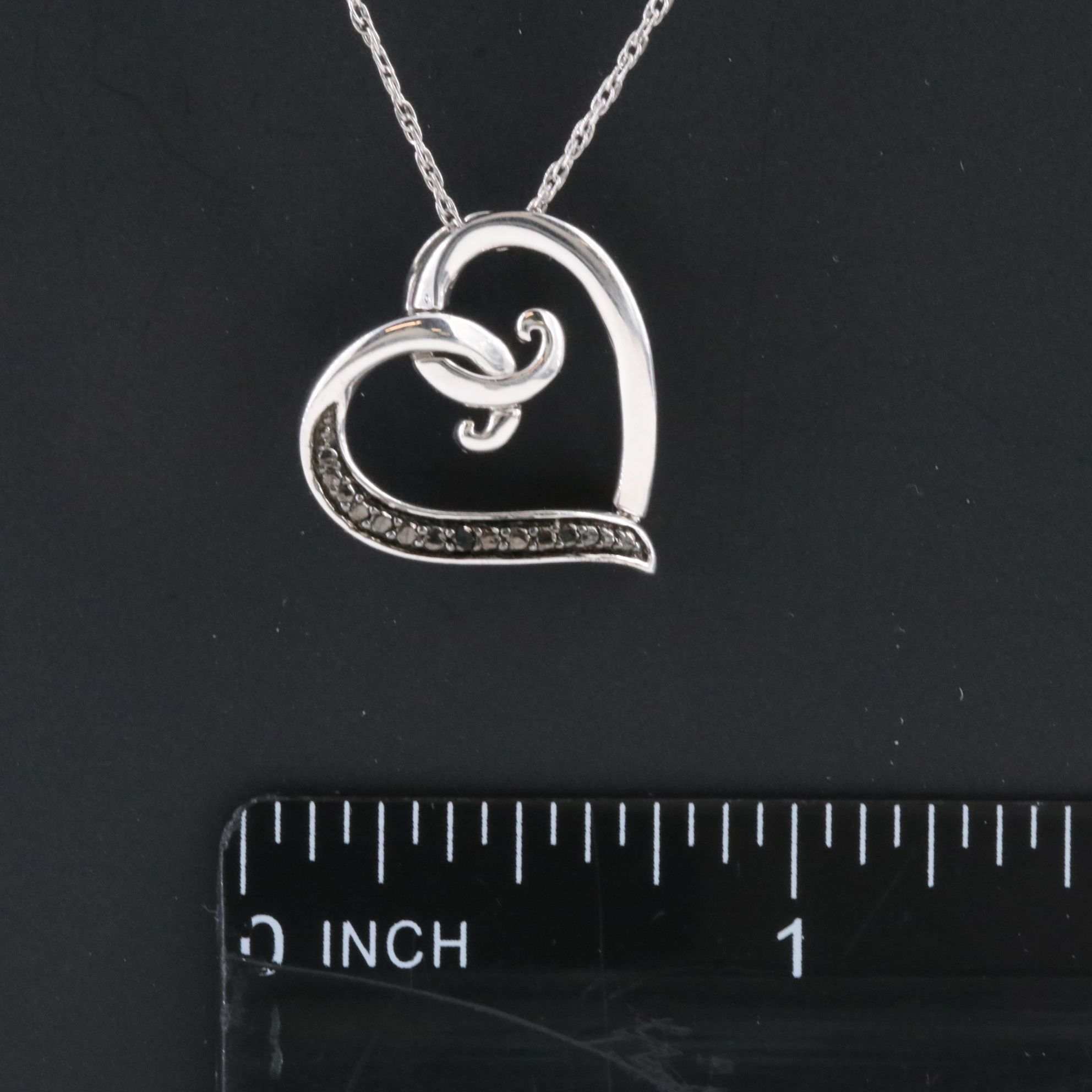 Sterling Heart Necklace with Fancy Black Diamond Accent