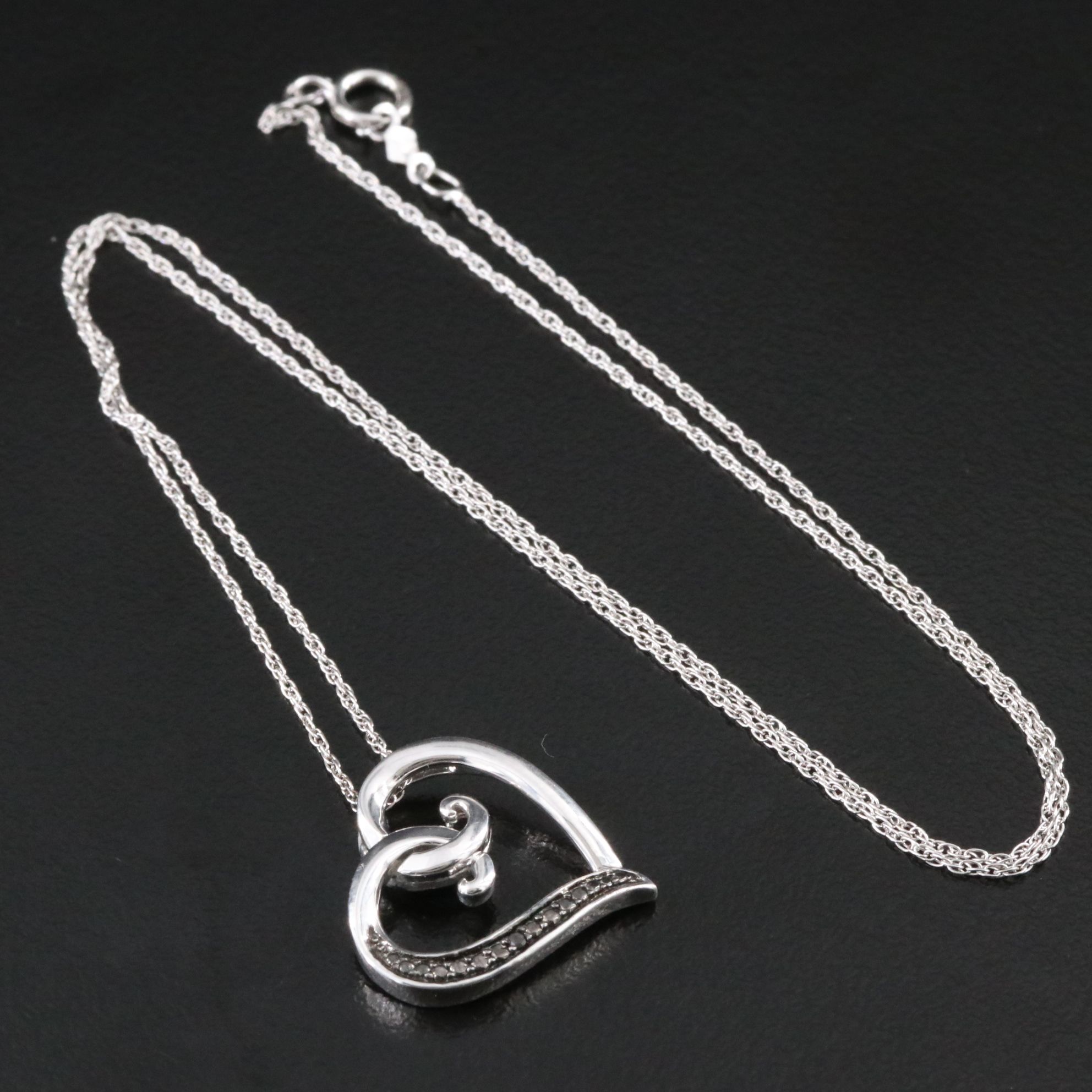 Sterling Heart Necklace with Fancy Black Diamond Accent