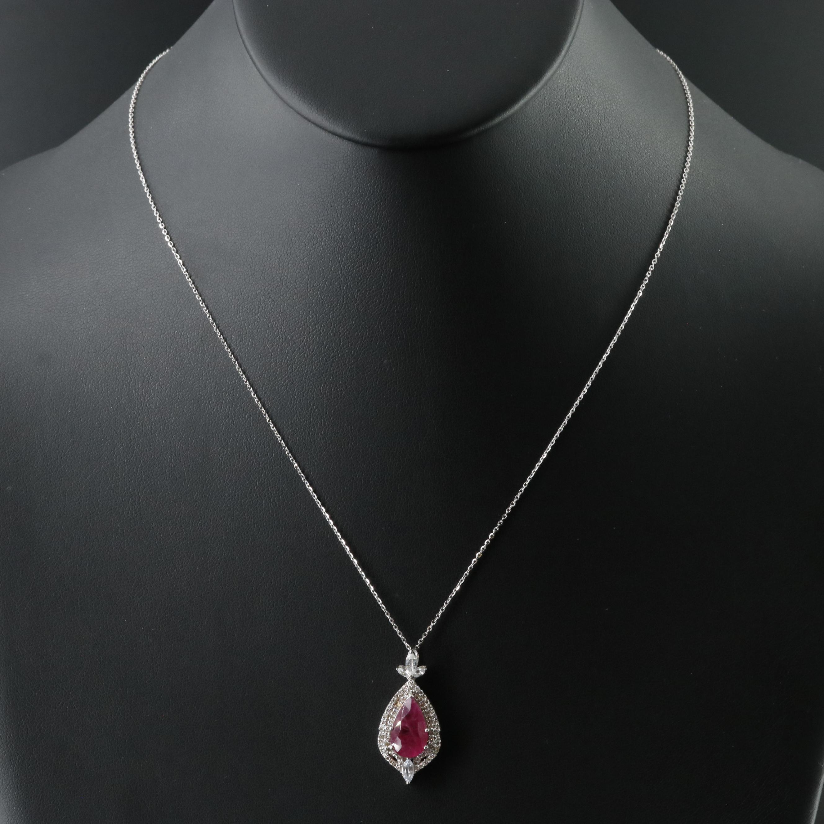 14K 3.90 CT Ruby, White Sapphire and Diamond Pendant Necklace with IGI Report