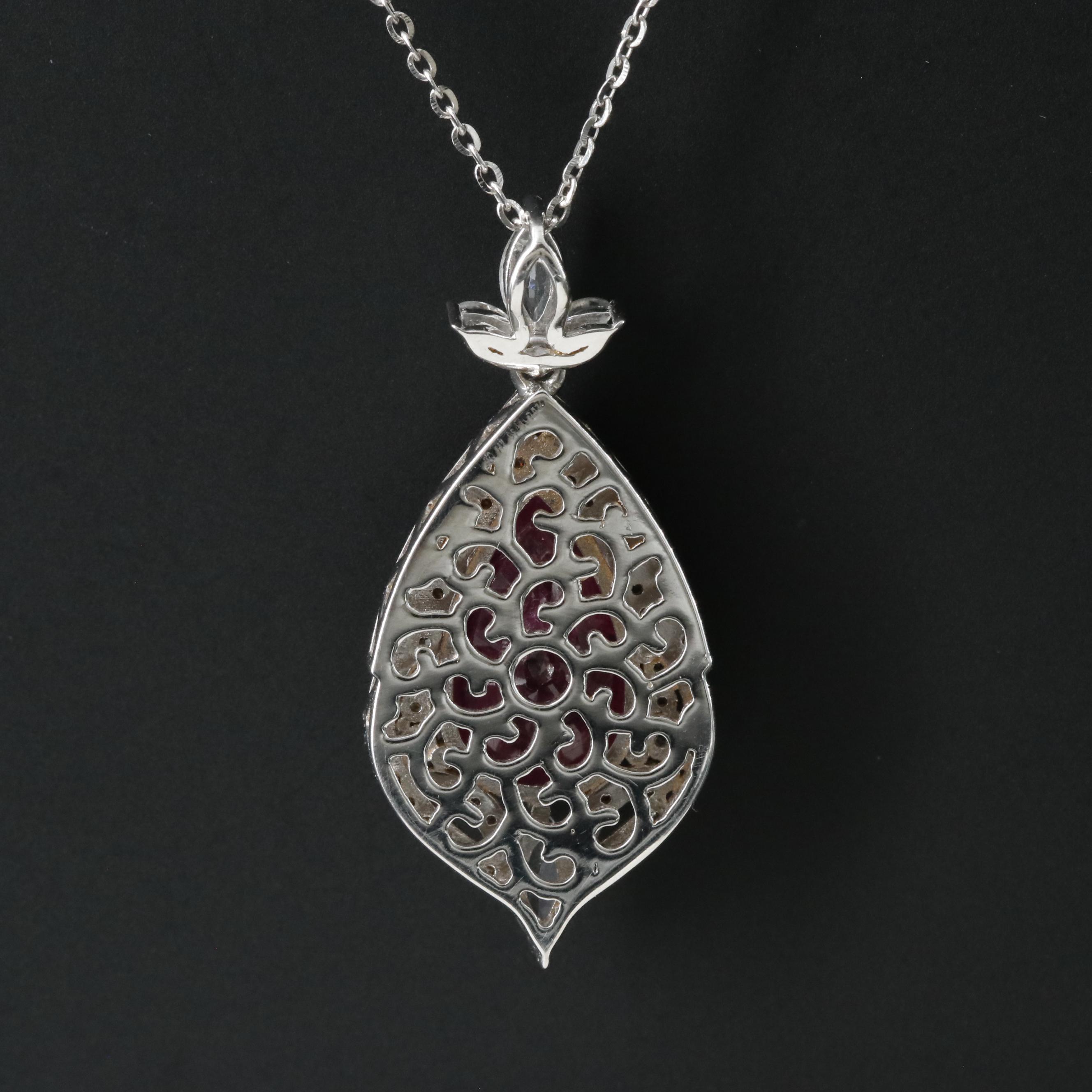 14K 3.90 CT Ruby, White Sapphire and Diamond Pendant Necklace with IGI Report