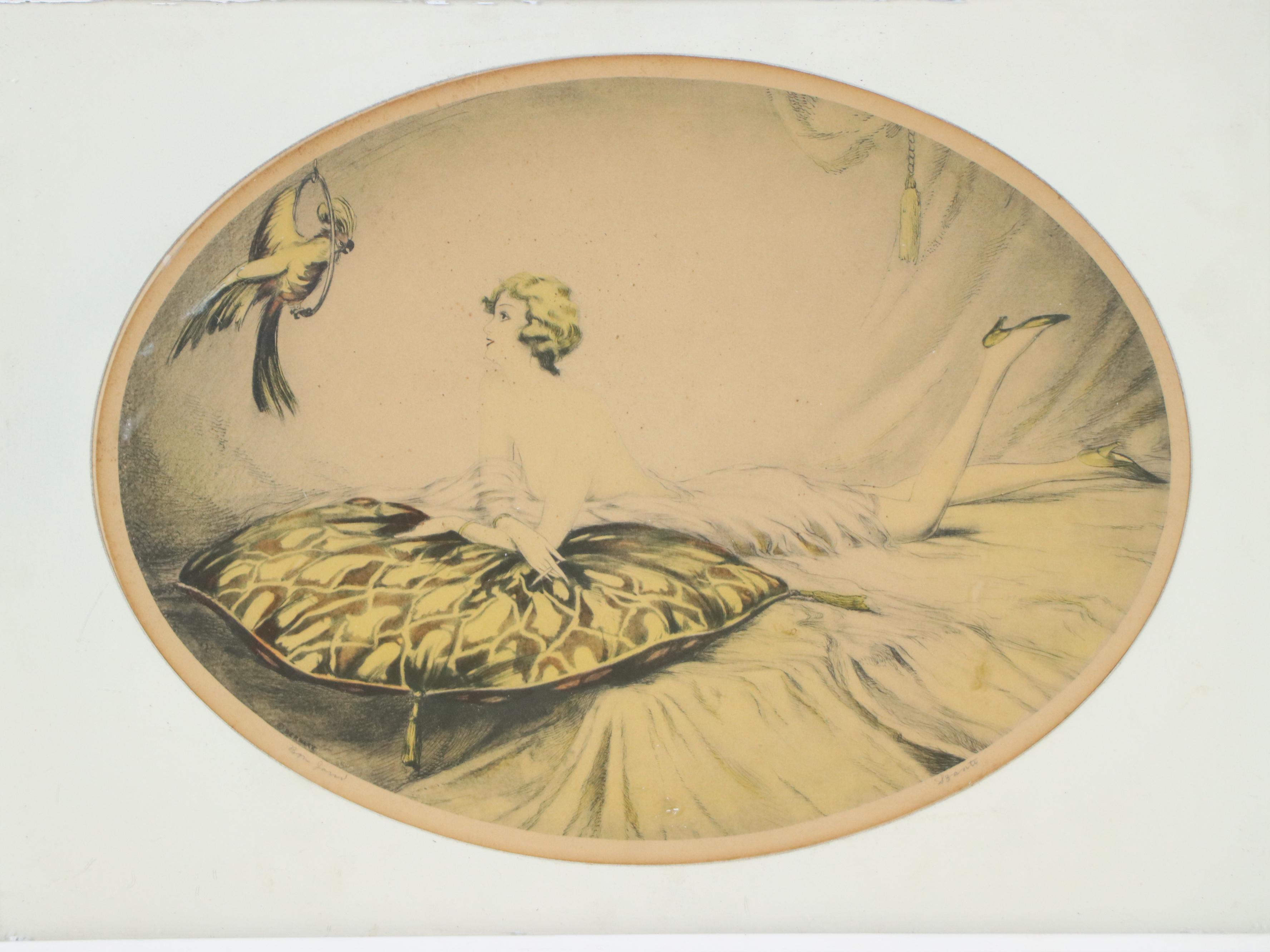 Louis Szanto Handcolored Collotype "Bon Jour," Early 20th Century