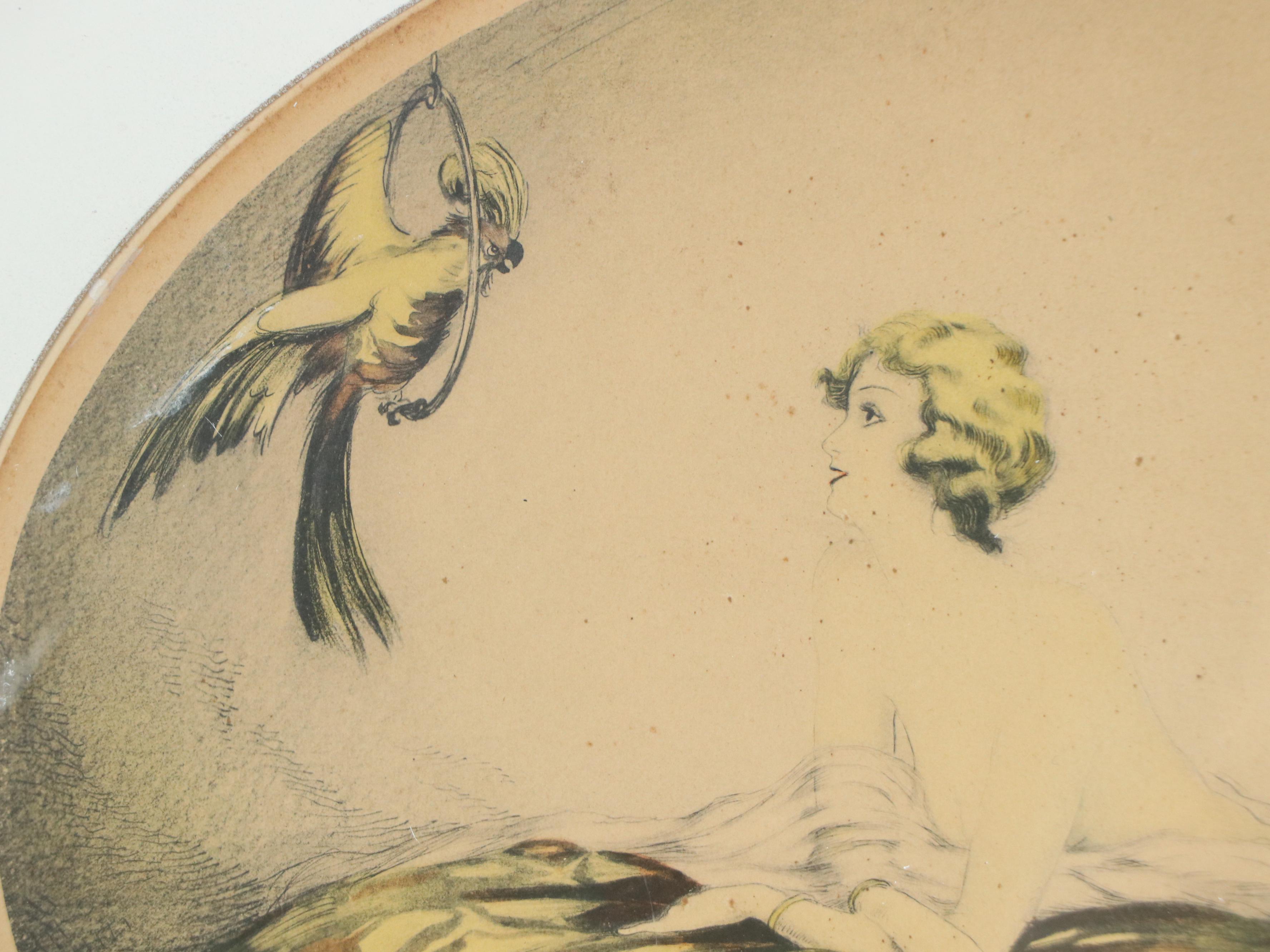 Louis Szanto Handcolored Collotype "Bon Jour," Early 20th Century