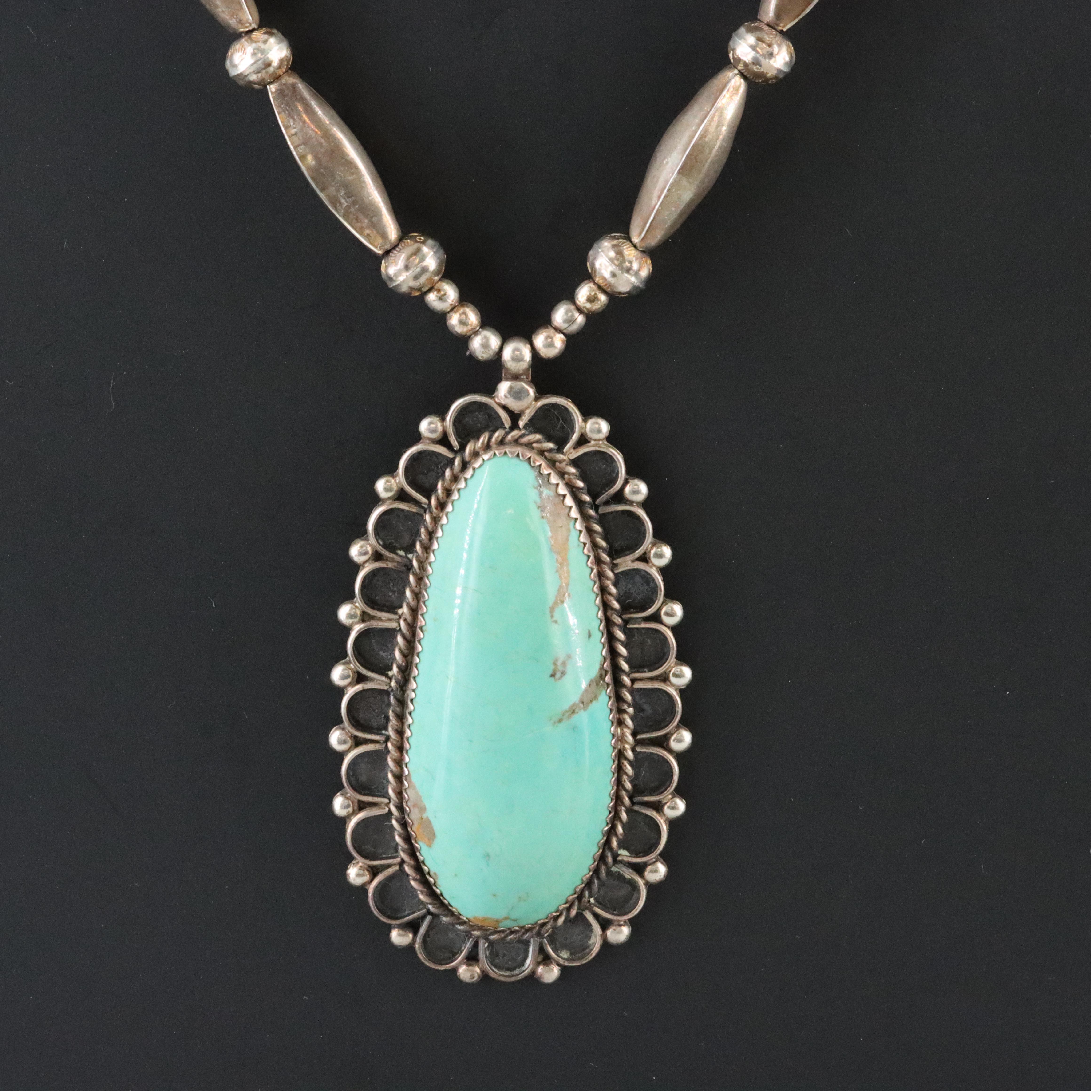 Western Signed Sterling Turquoise Pendant Necklace