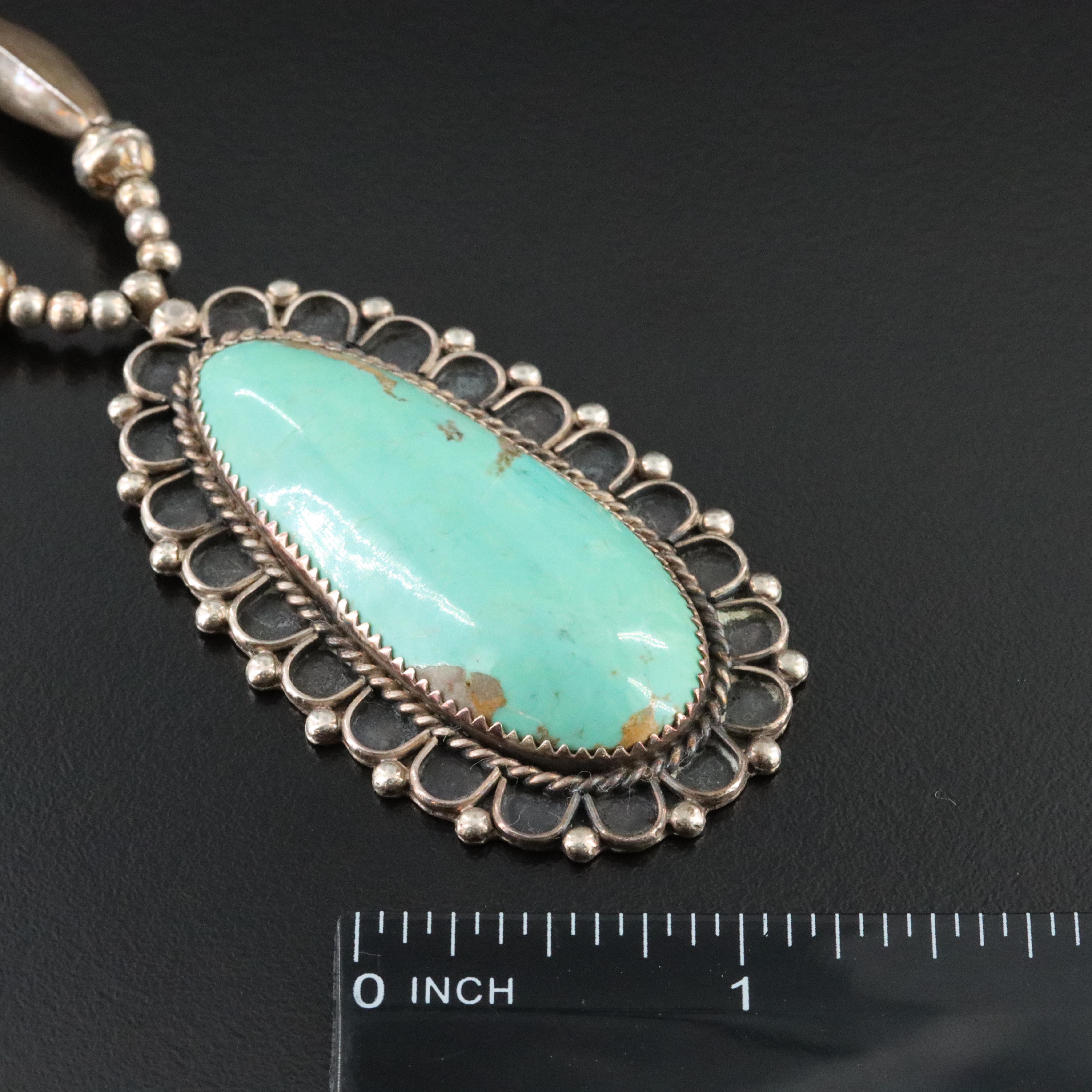 Western Signed Sterling Turquoise Pendant Necklace