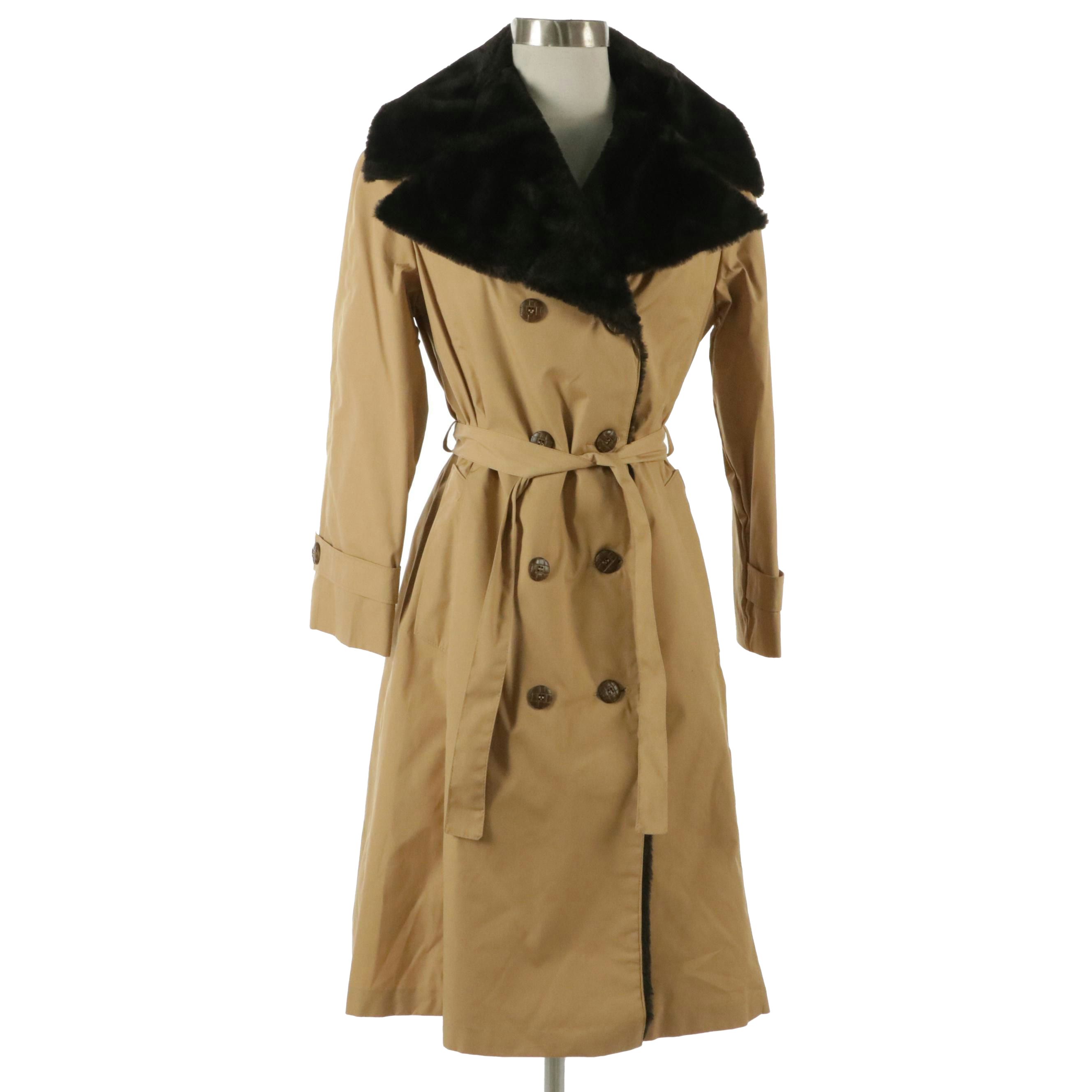 Sears Vintage Faux-Fur Lined Double-Breasted Trench Coat