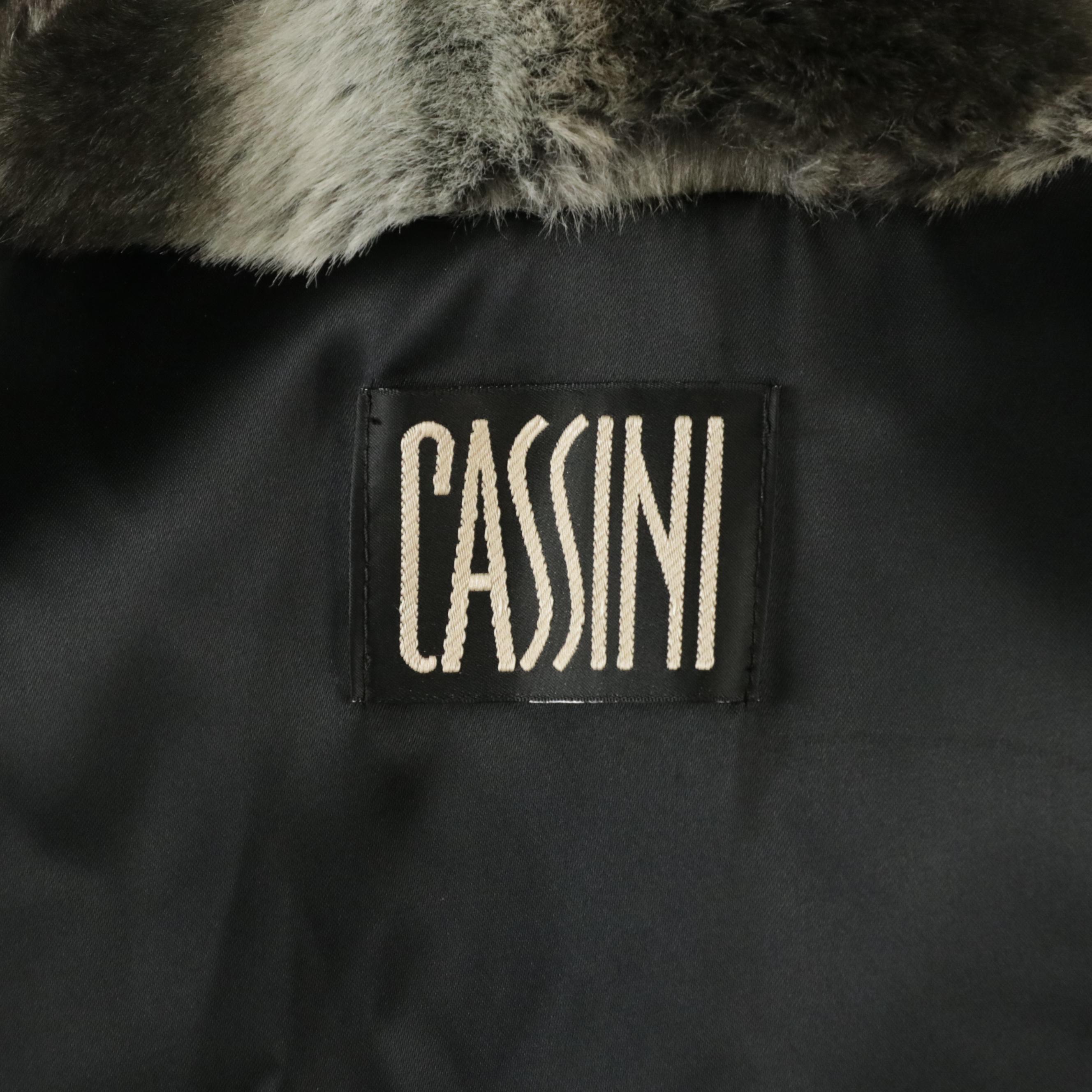 Oleg Cassini Acrylic/Mohair Knit Belted Jacket with Faux Fur Trim