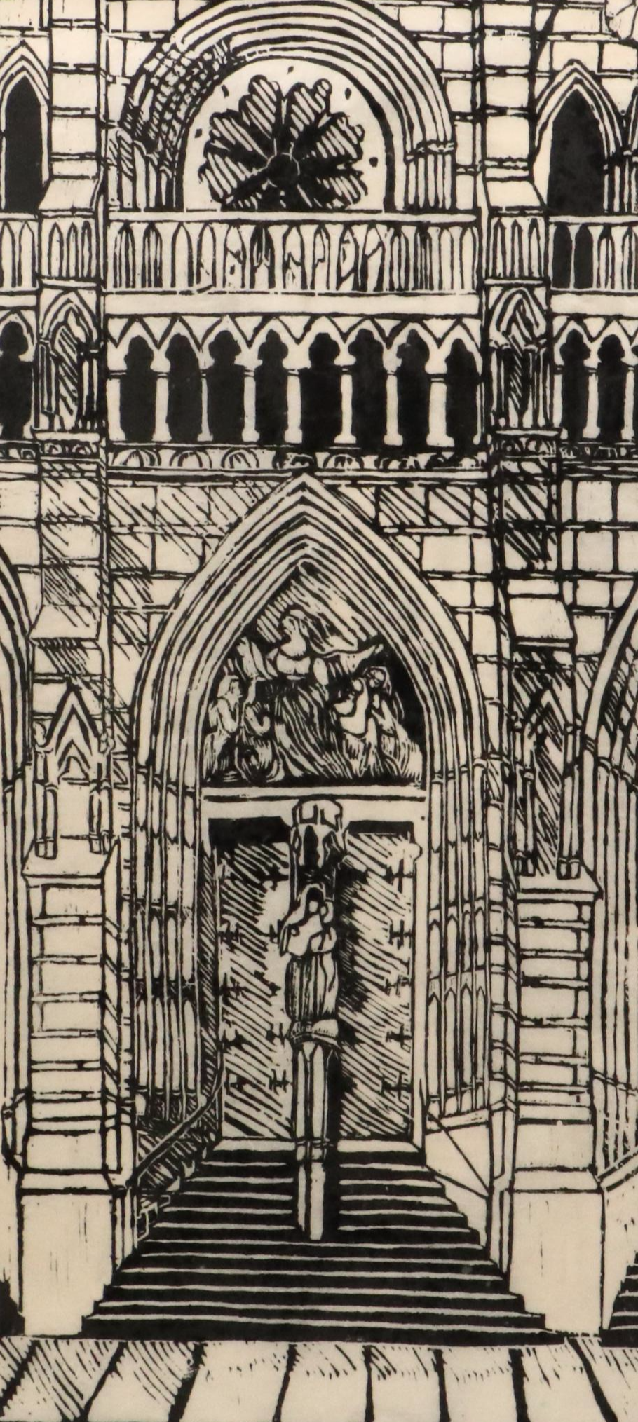 Jane Heidrich Woodcut "Cathedral Door," 1969