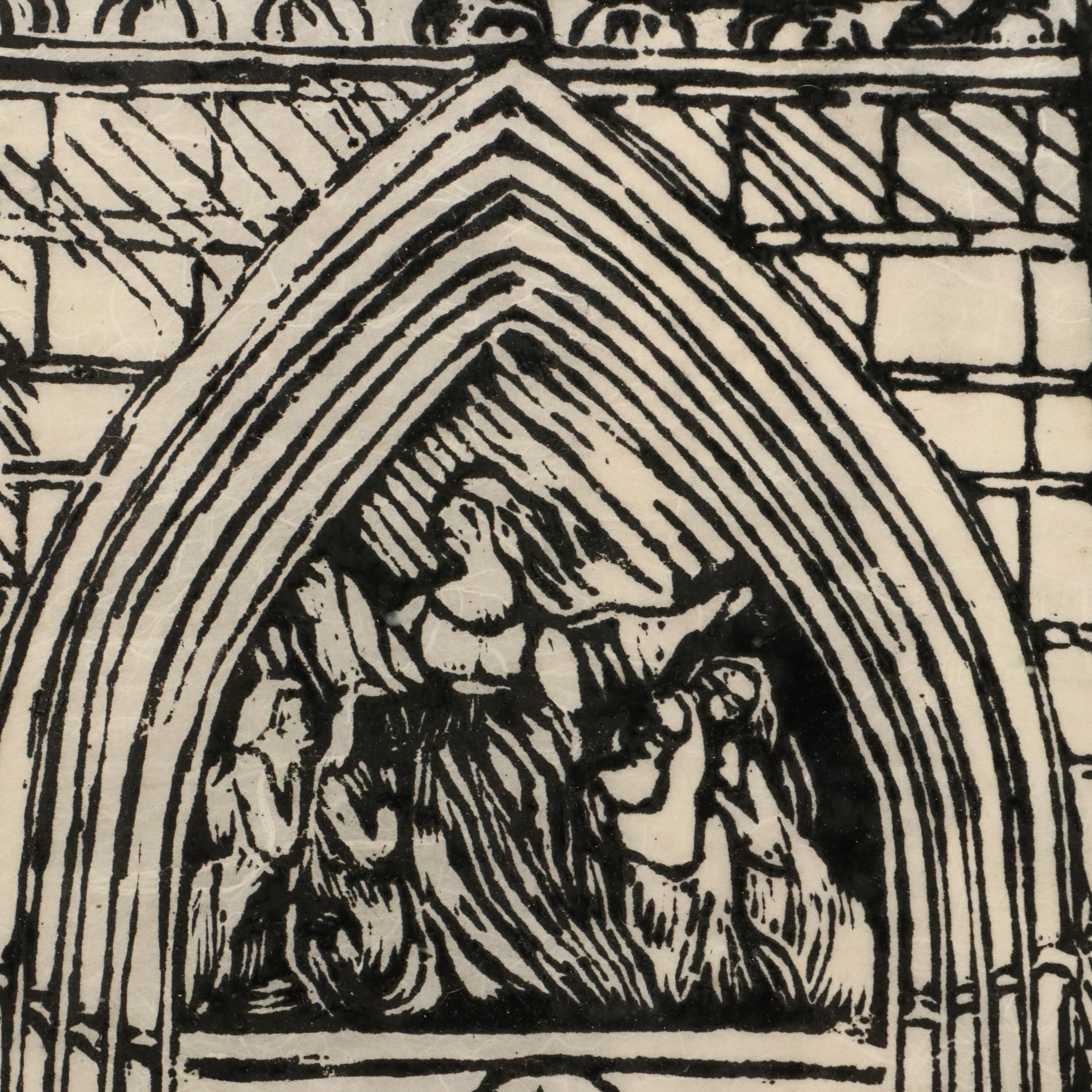 Jane Heidrich Woodcut "Cathedral Door," 1969