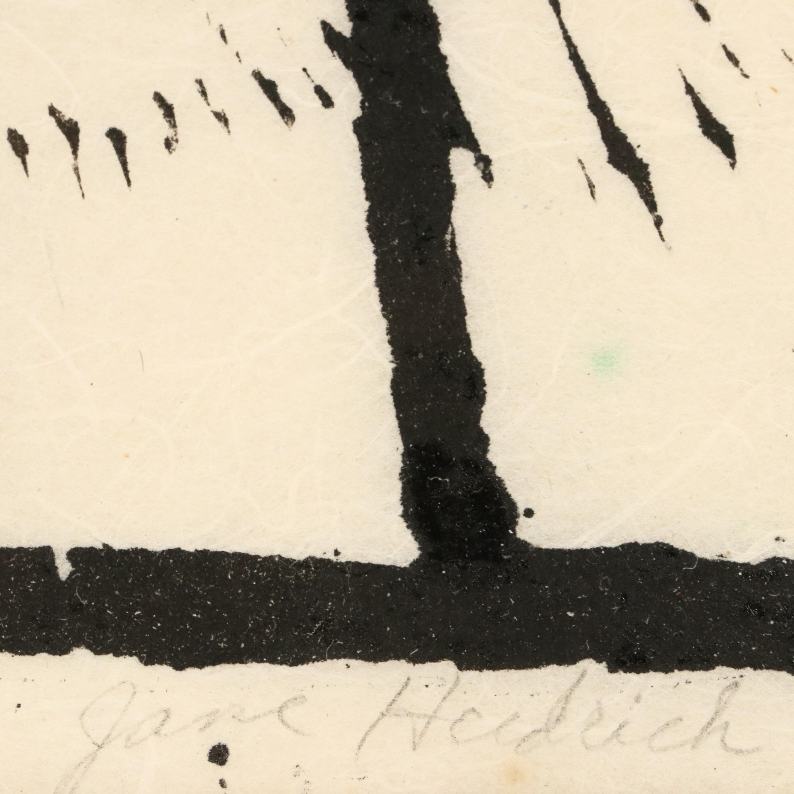 Jane Heidrich Woodcut "Cathedral Door," 1969