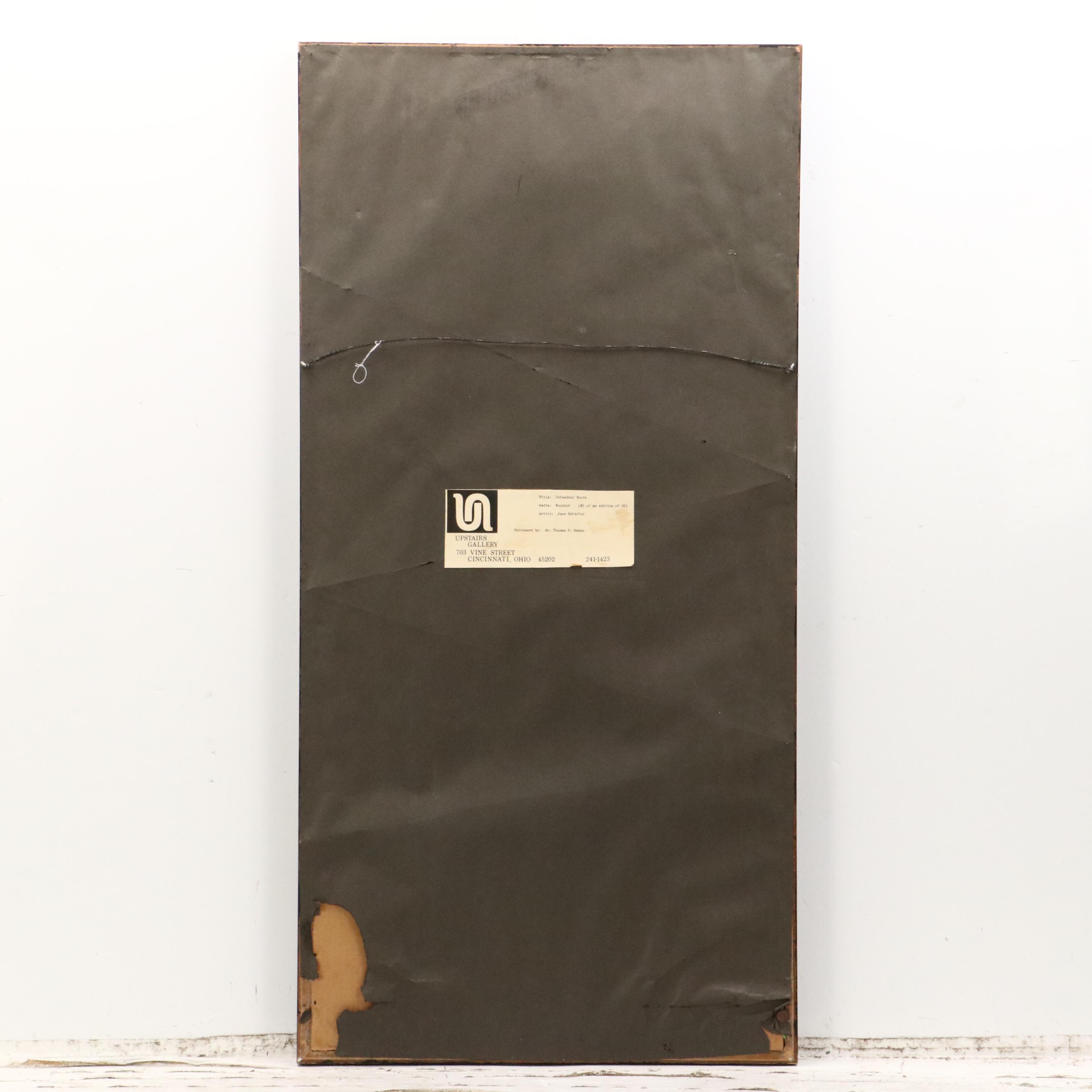 Jane Heidrich Woodcut "Cathedral Door," 1969