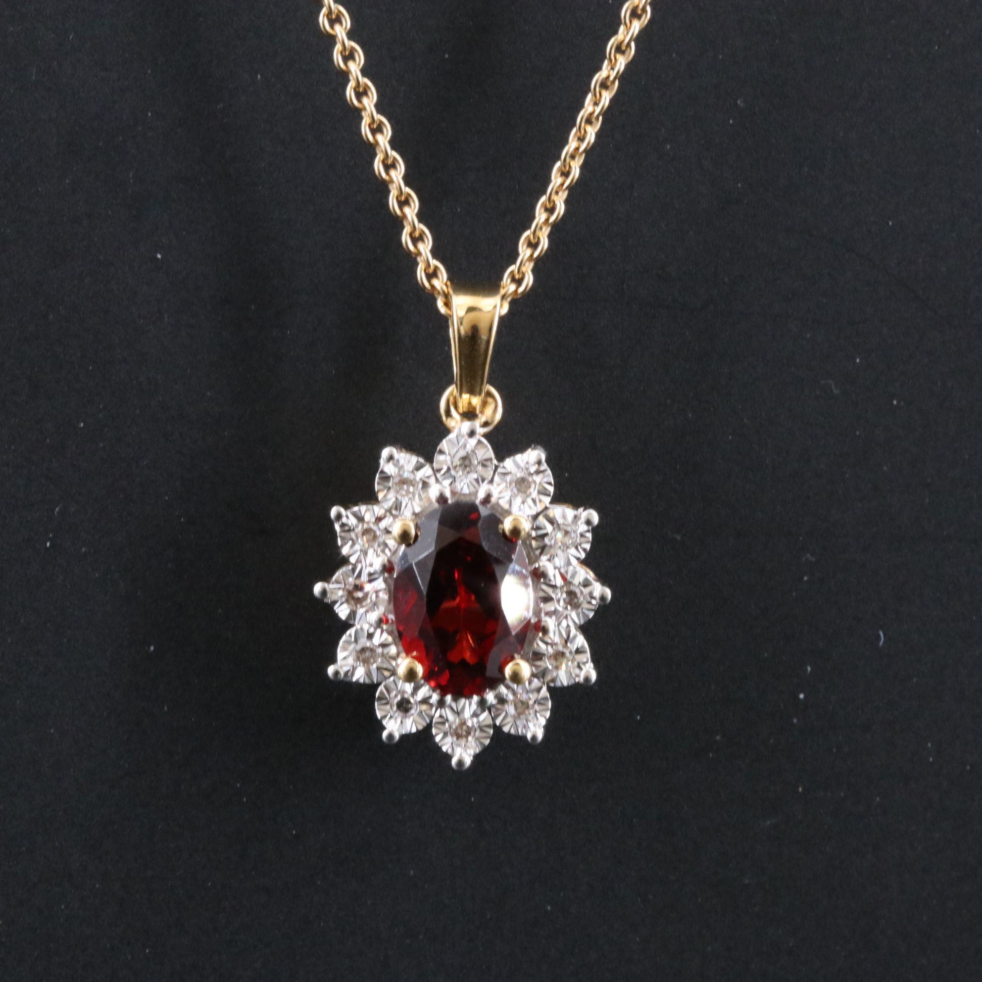 Sterling Garnet and Diamond Pendant Necklace