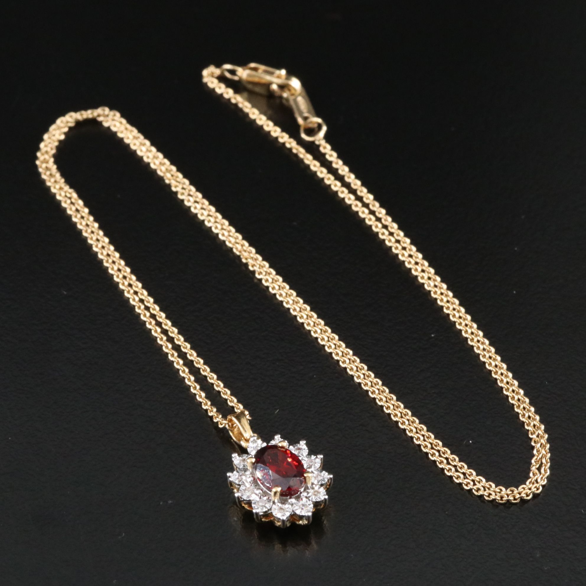 Sterling Garnet and Diamond Pendant Necklace