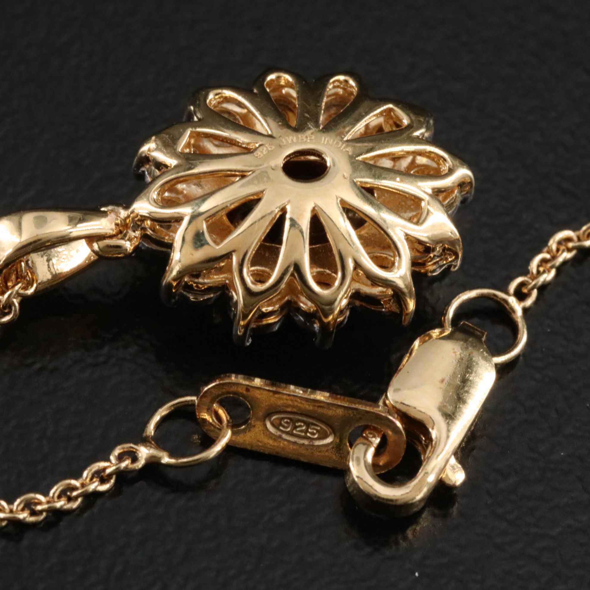 Sterling Garnet and Diamond Pendant Necklace