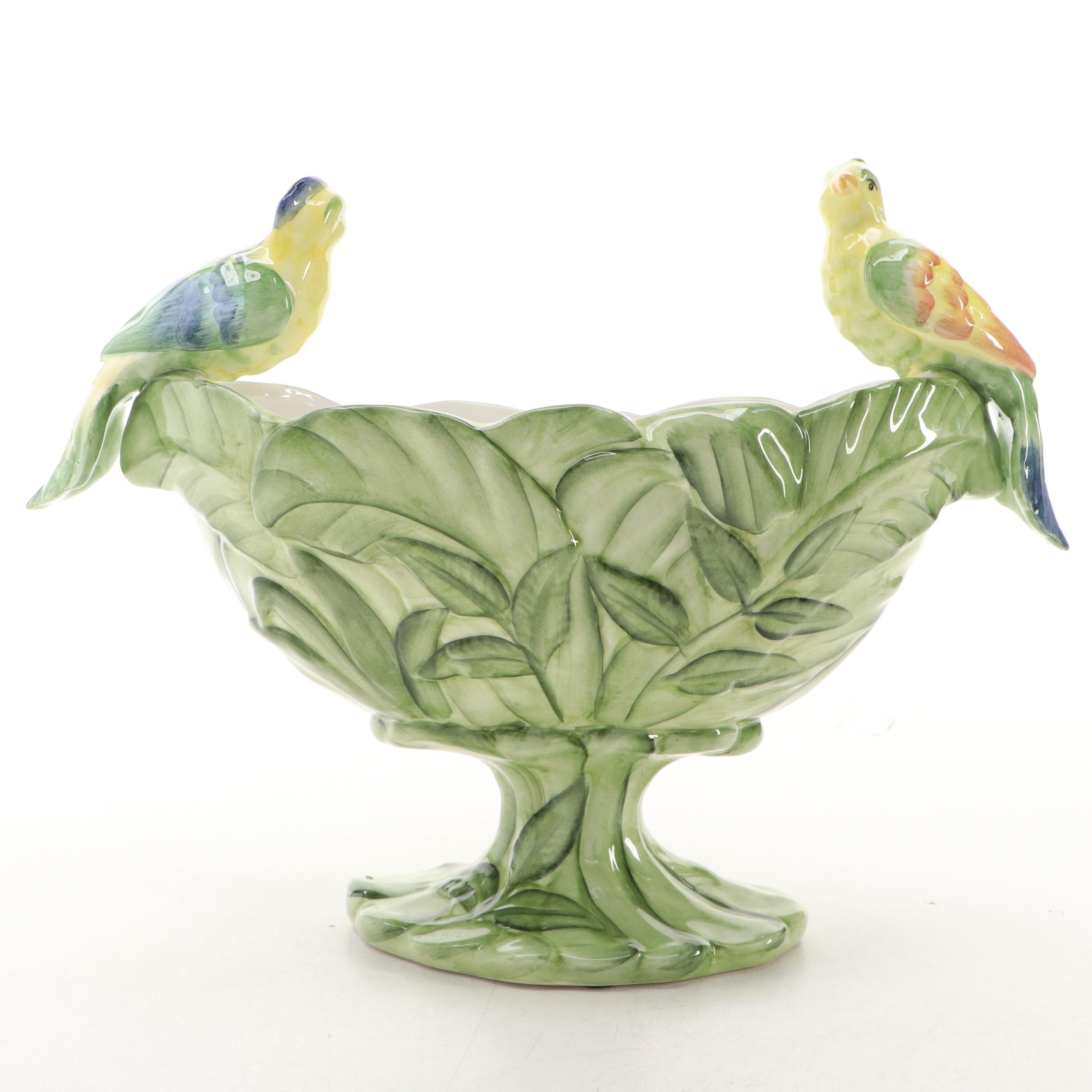 The Mane Lion Italian Majolica Footed Centerpiece Bowl