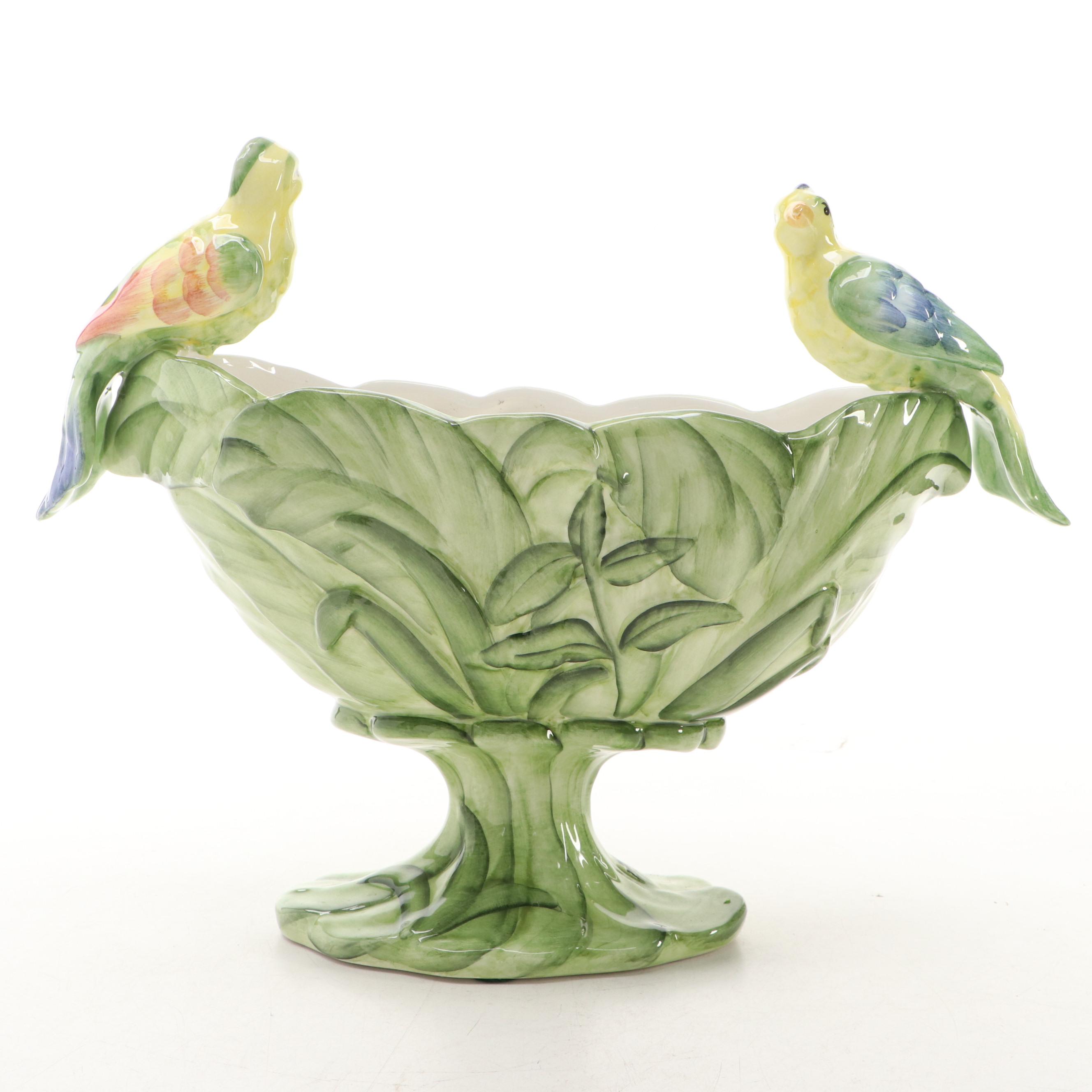 The Mane Lion Italian Majolica Footed Centerpiece Bowl