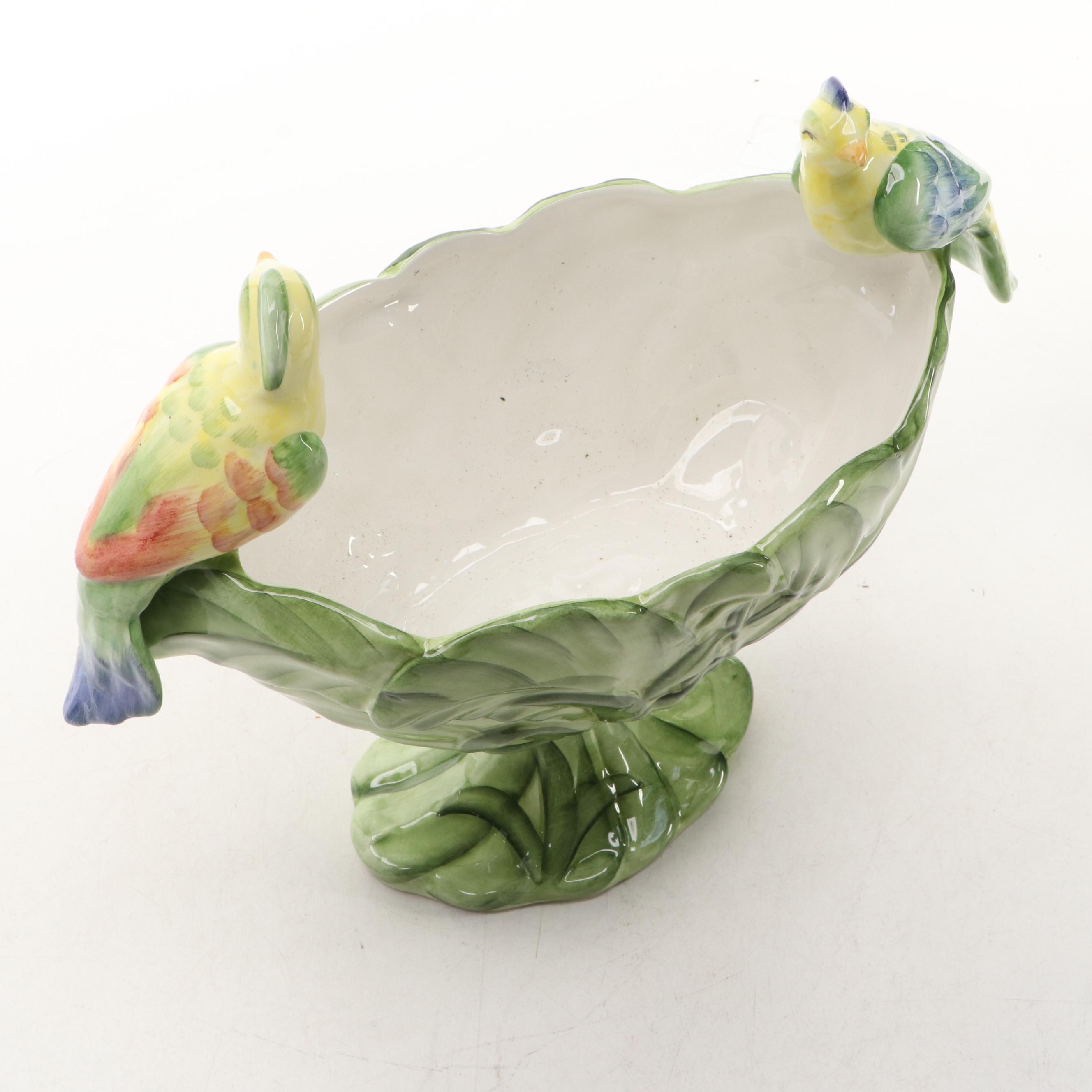 The Mane Lion Italian Majolica Footed Centerpiece Bowl