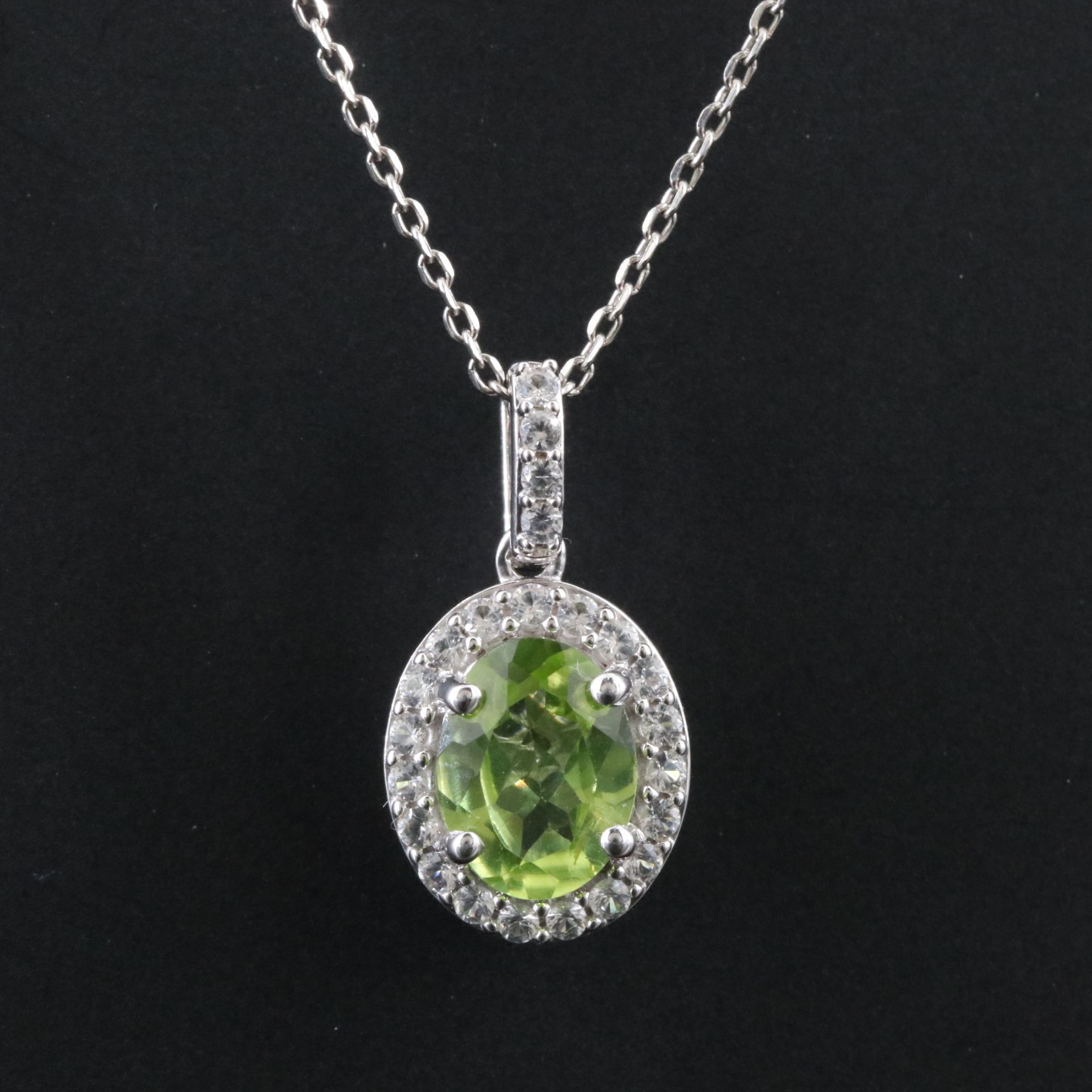 Sterling Peridot and White Sapphire Pendant Necklace