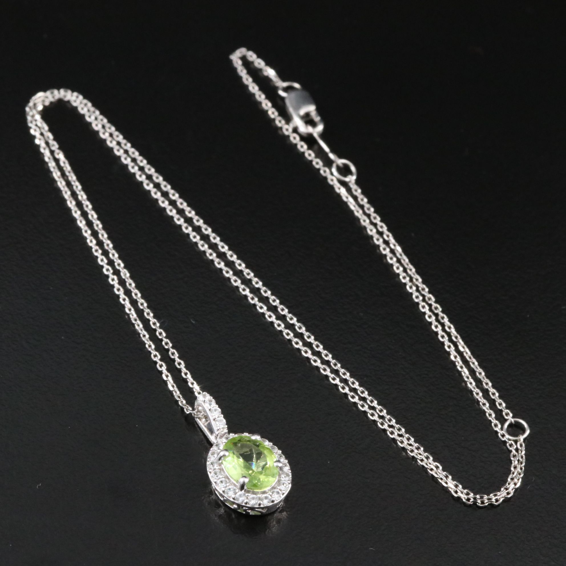 Sterling Peridot and White Sapphire Pendant Necklace