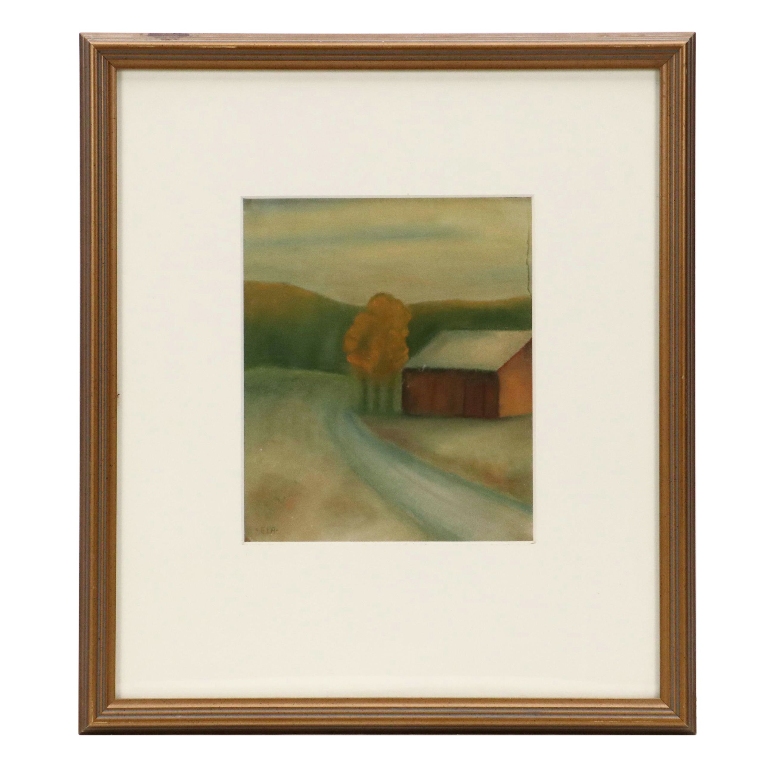 Rural Landscape Pastel Drawing, 21st Century