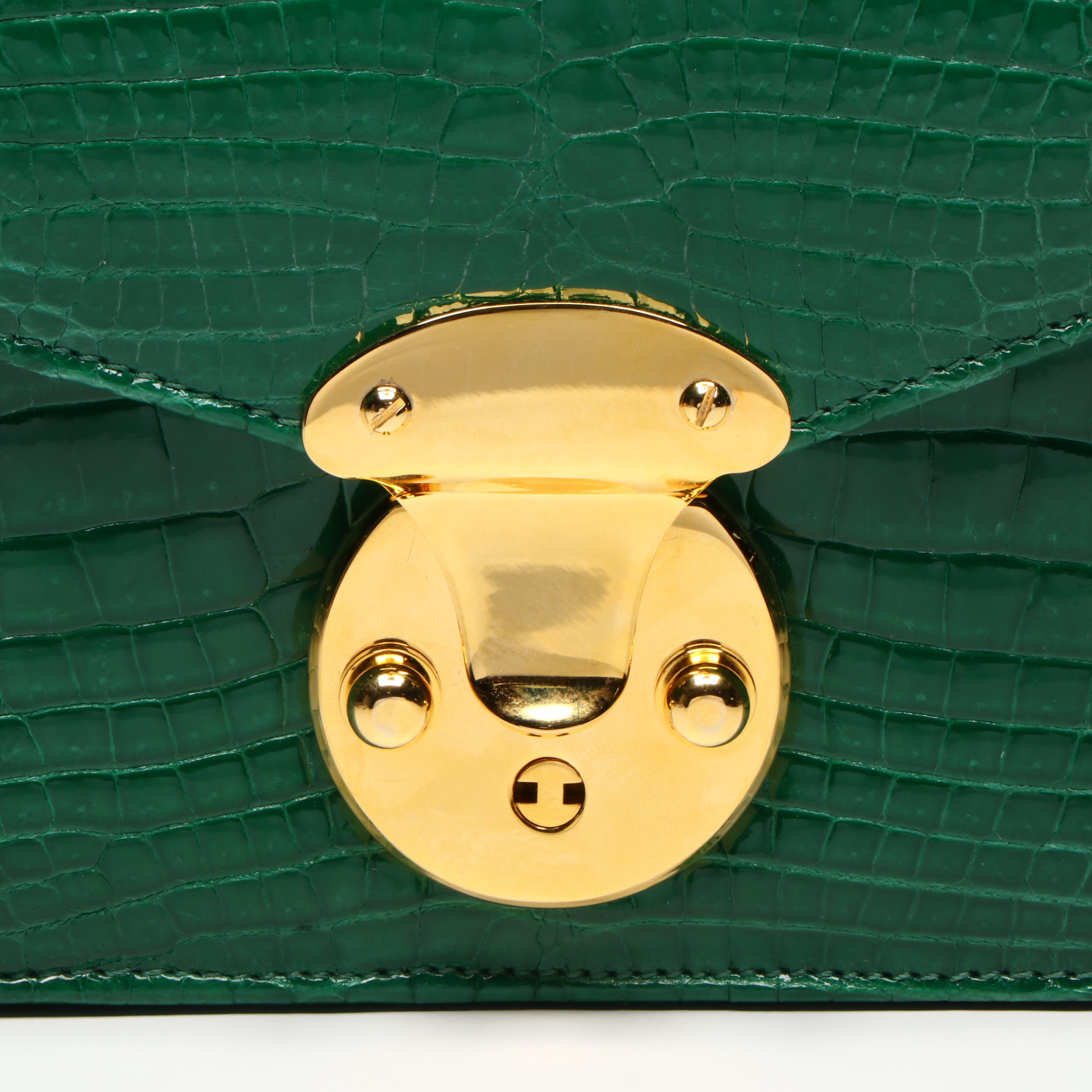 Eileen Kramer Green Glossy Alligator Skin Convertible Clutch