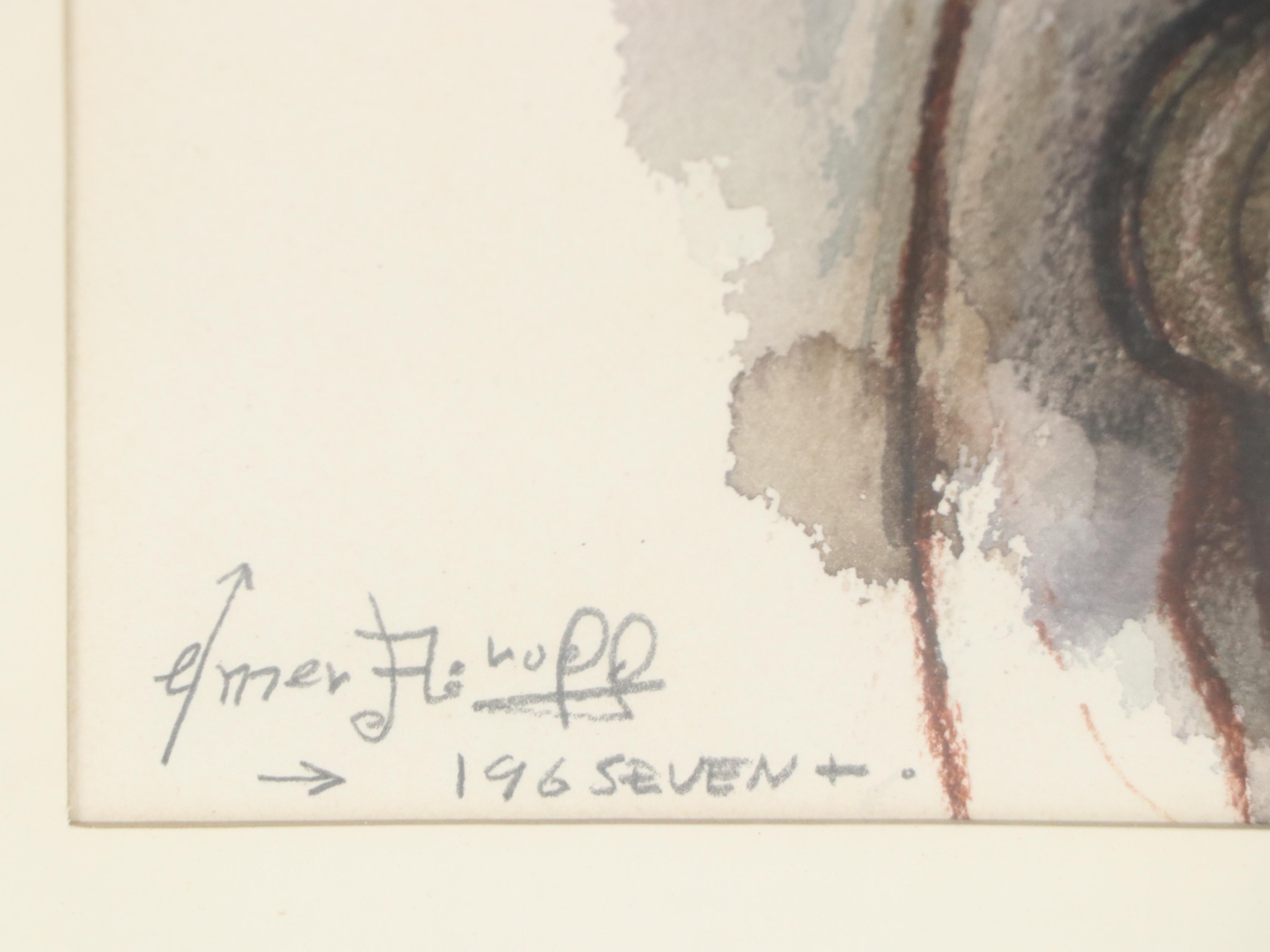 Elmer Ruff Watercolor Painting of Whimsical Contemporary Portrait, 1967