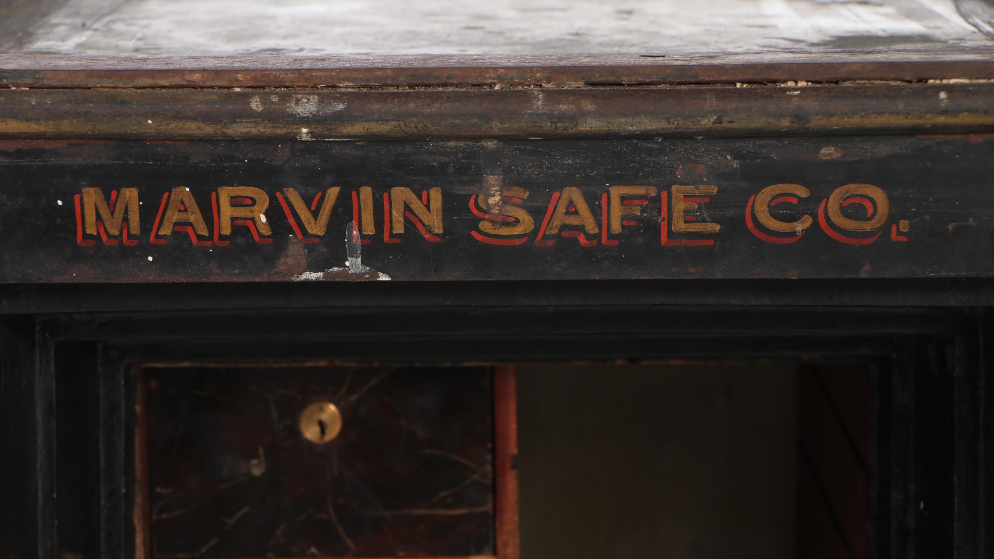 Marvin Safe Co. Paint-Decorated Metal Safe on Casters, Early 20th Century