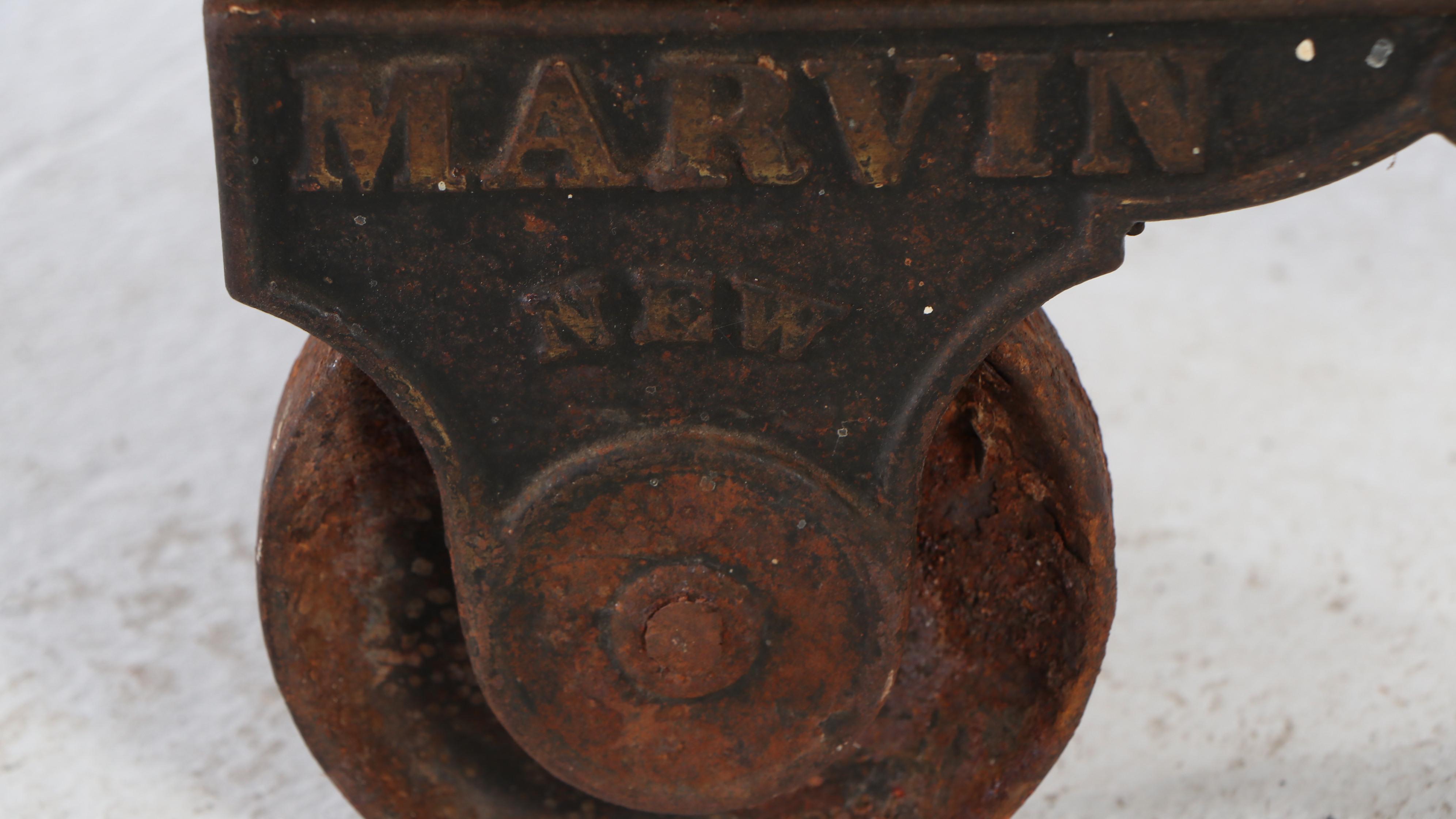 Marvin Safe Co. Paint-Decorated Metal Safe on Casters, Early 20th Century