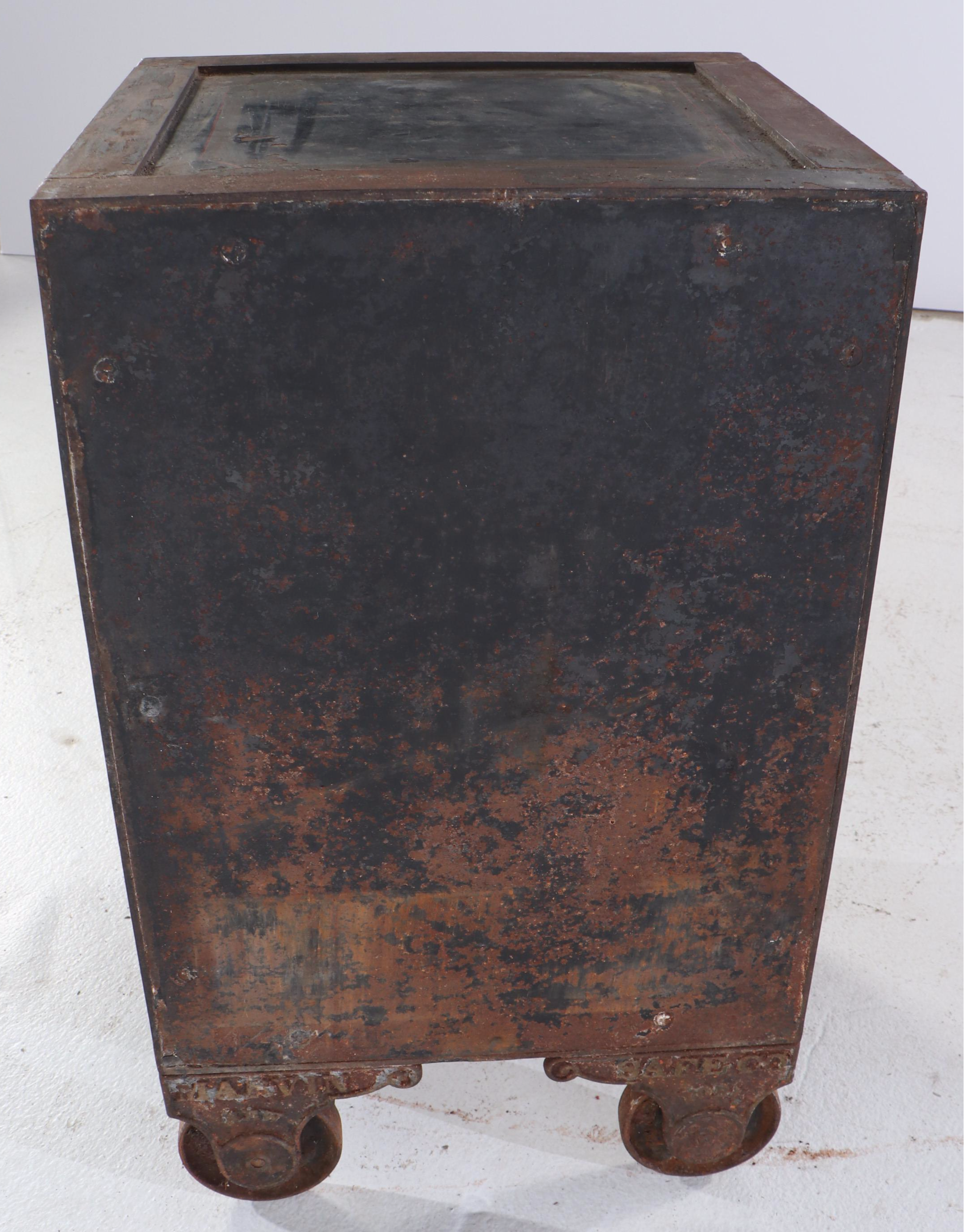 Marvin Safe Co. Paint-Decorated Metal Safe on Casters, Early 20th Century