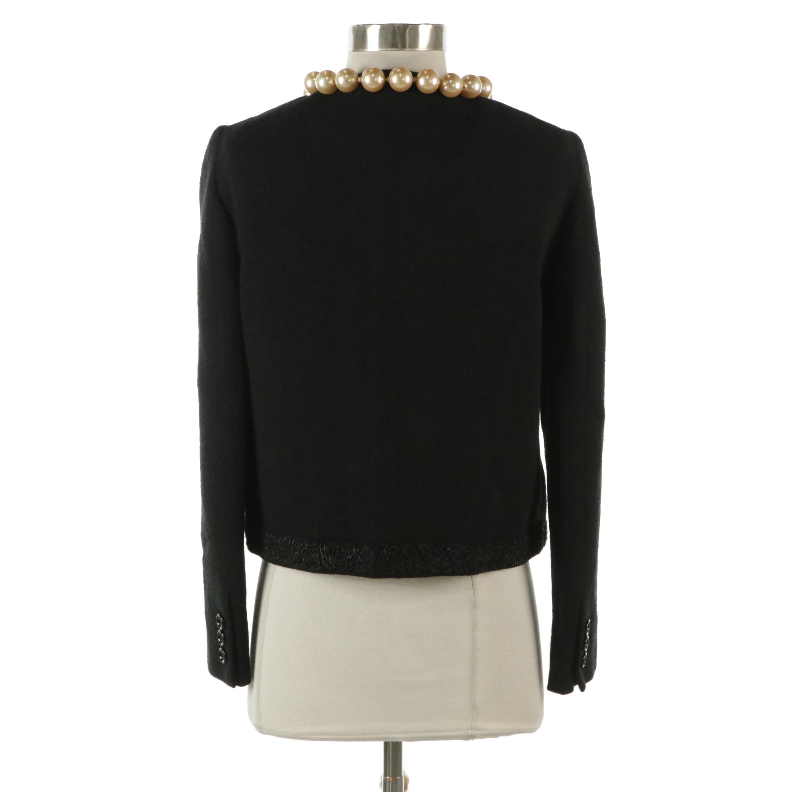 Moschino Cheap and Chic Black Wool Blend Blazer with Jumbo Pearl Trimming