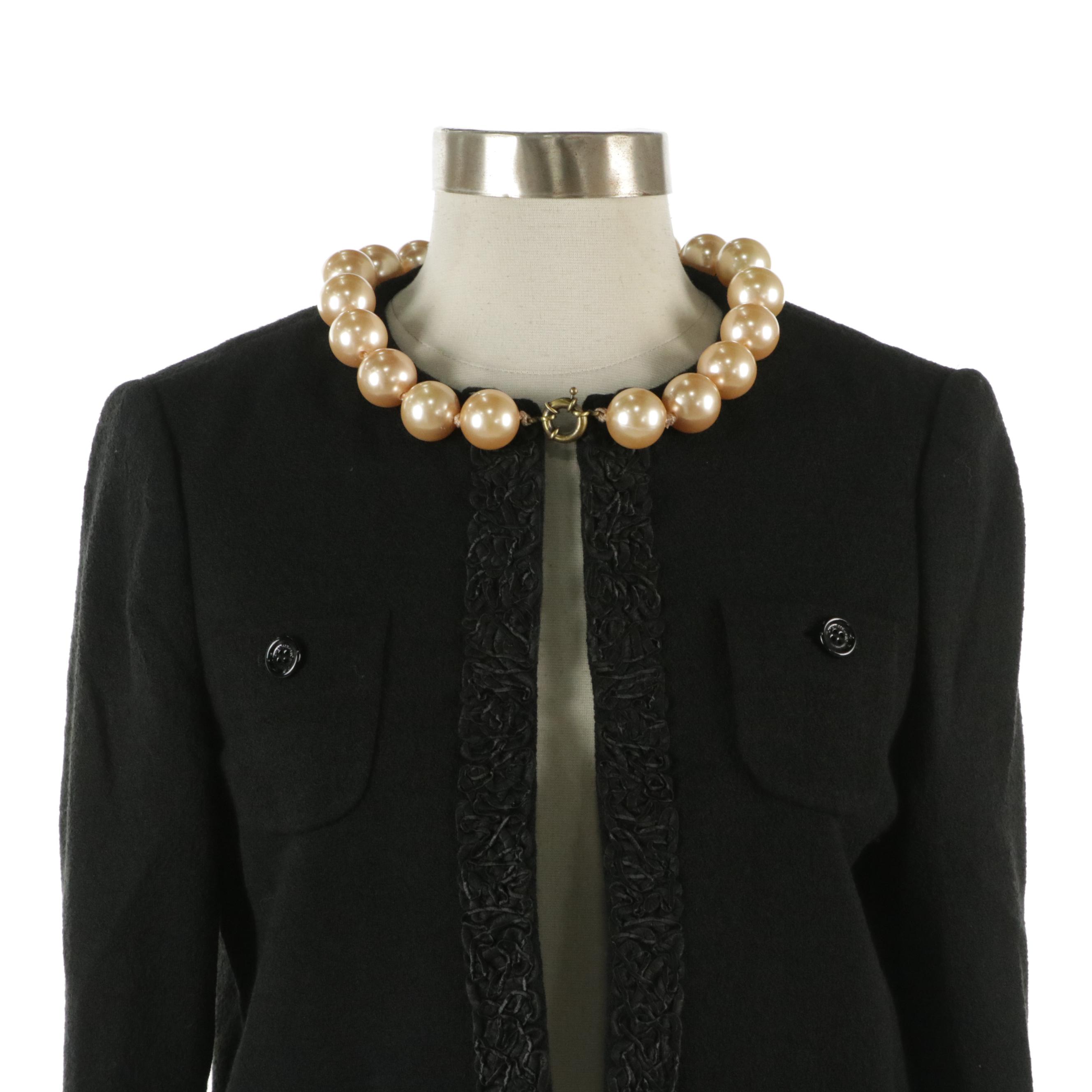 Moschino Cheap and Chic Black Wool Blend Blazer with Jumbo Pearl Trimming