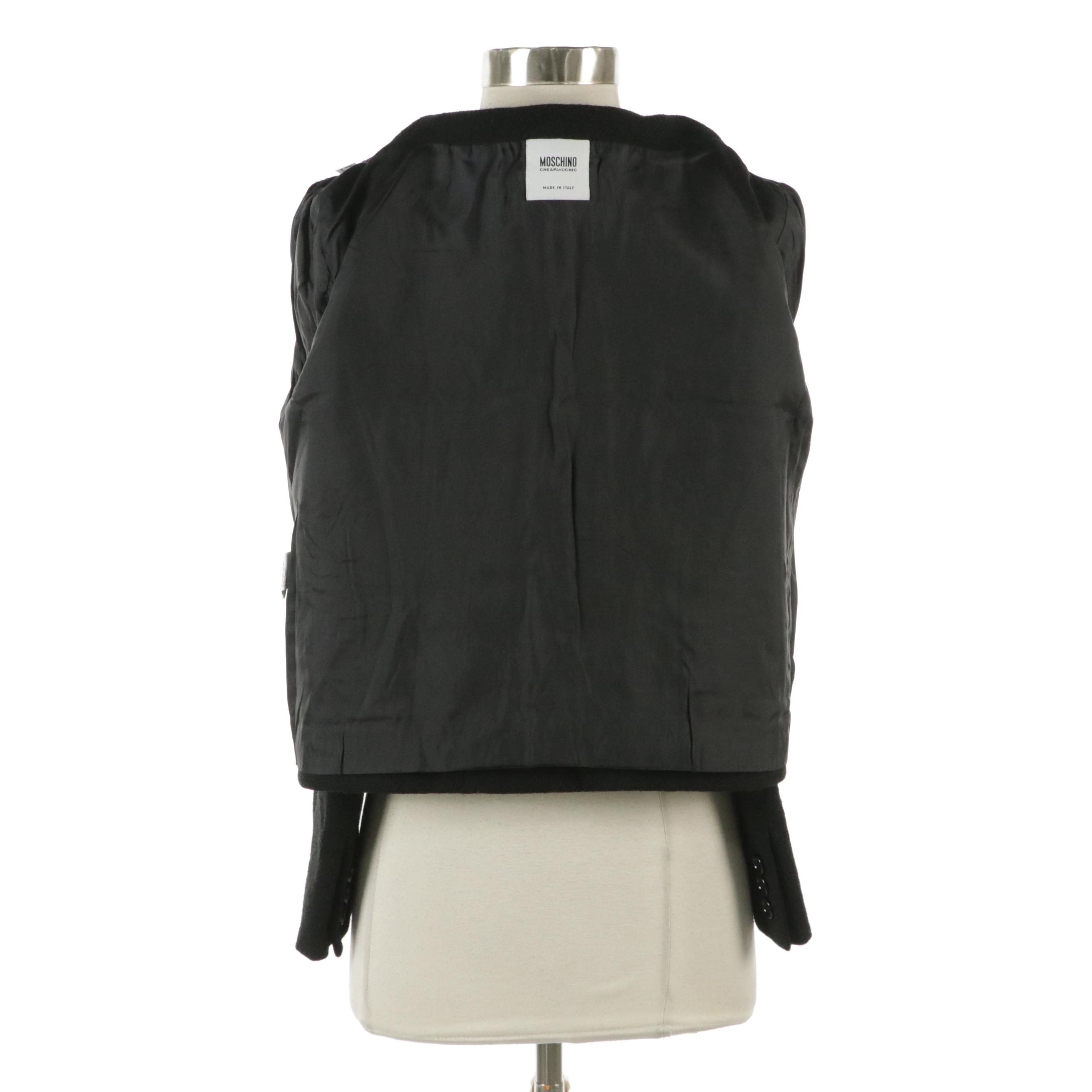 Moschino Cheap and Chic Black Wool Blend Blazer with Jumbo Pearl Trimming