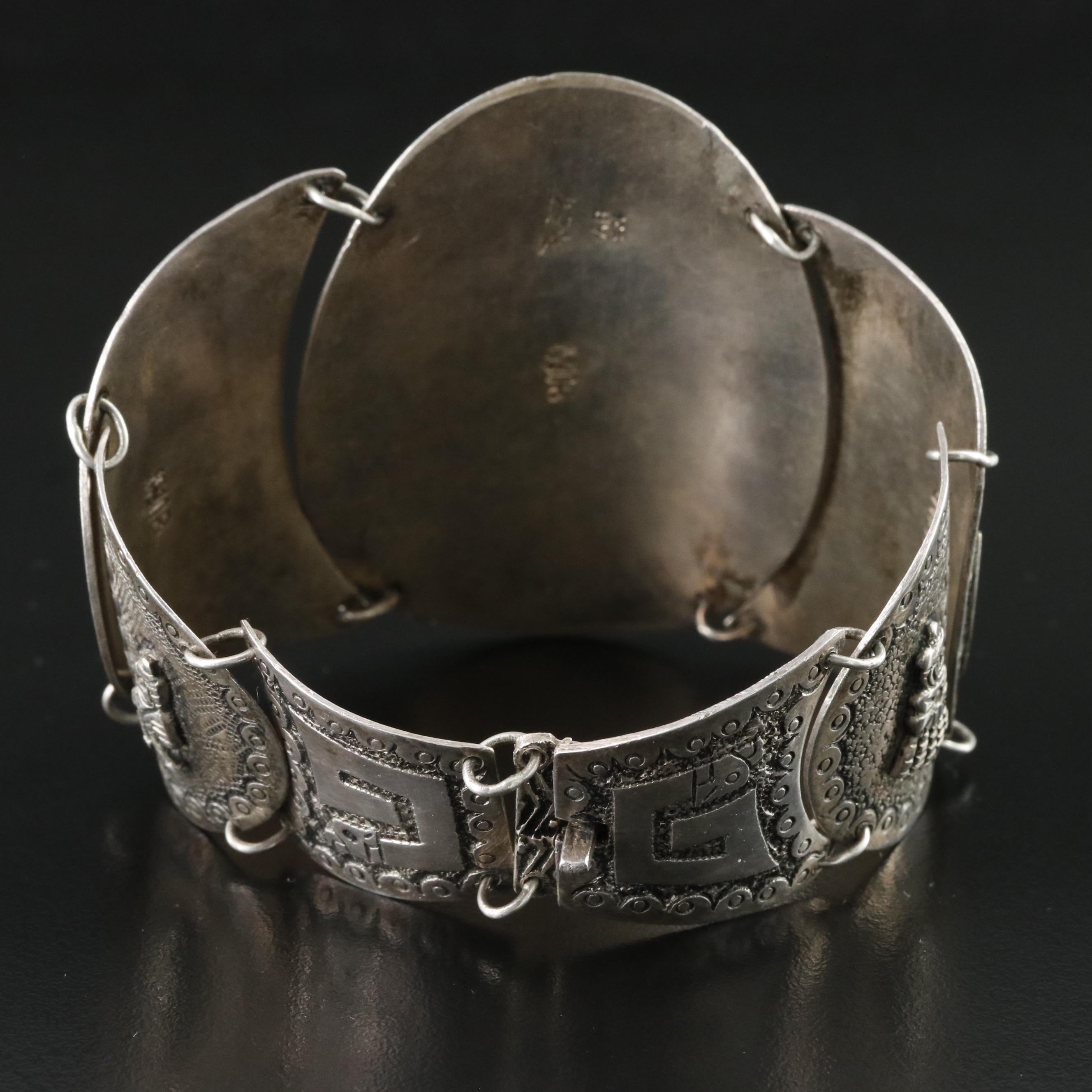 900 Silver Signed Mesoamerican Gods Bracelet