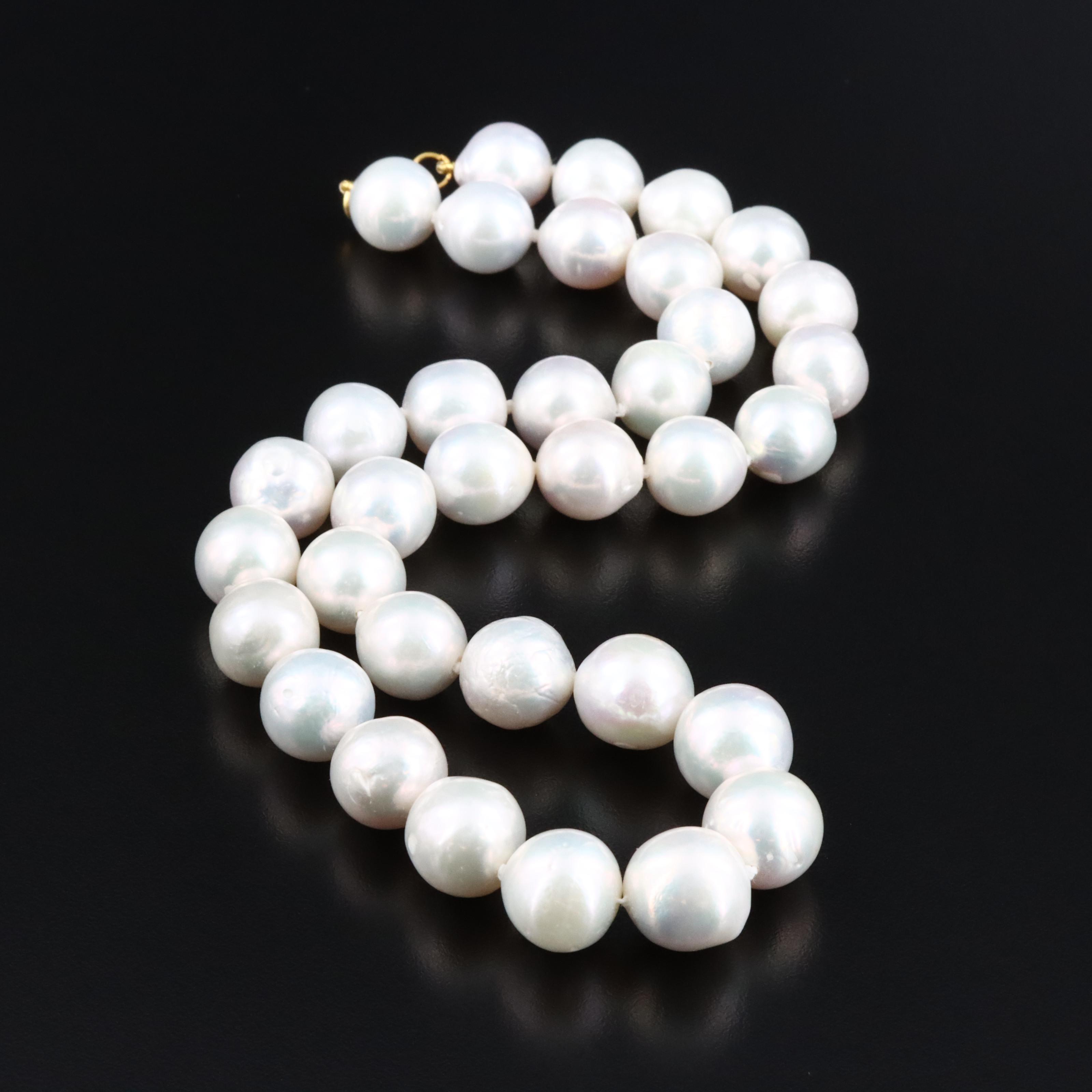 11.25 – 13.00 MM Strand of Cultured Pearls with 14K Clasp
