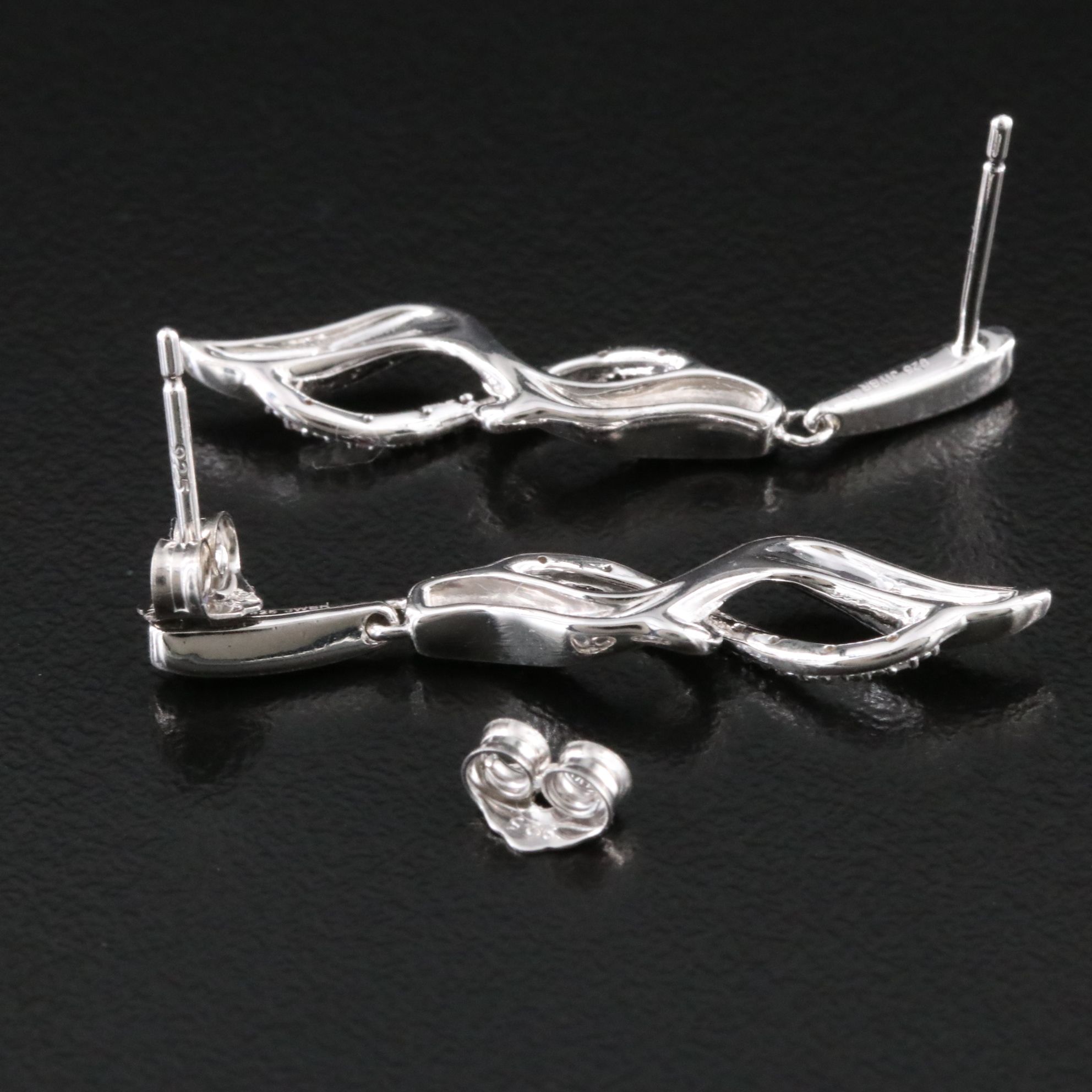 Sterling Diamond Drop Earrings with Fancy Black Diamond Accents