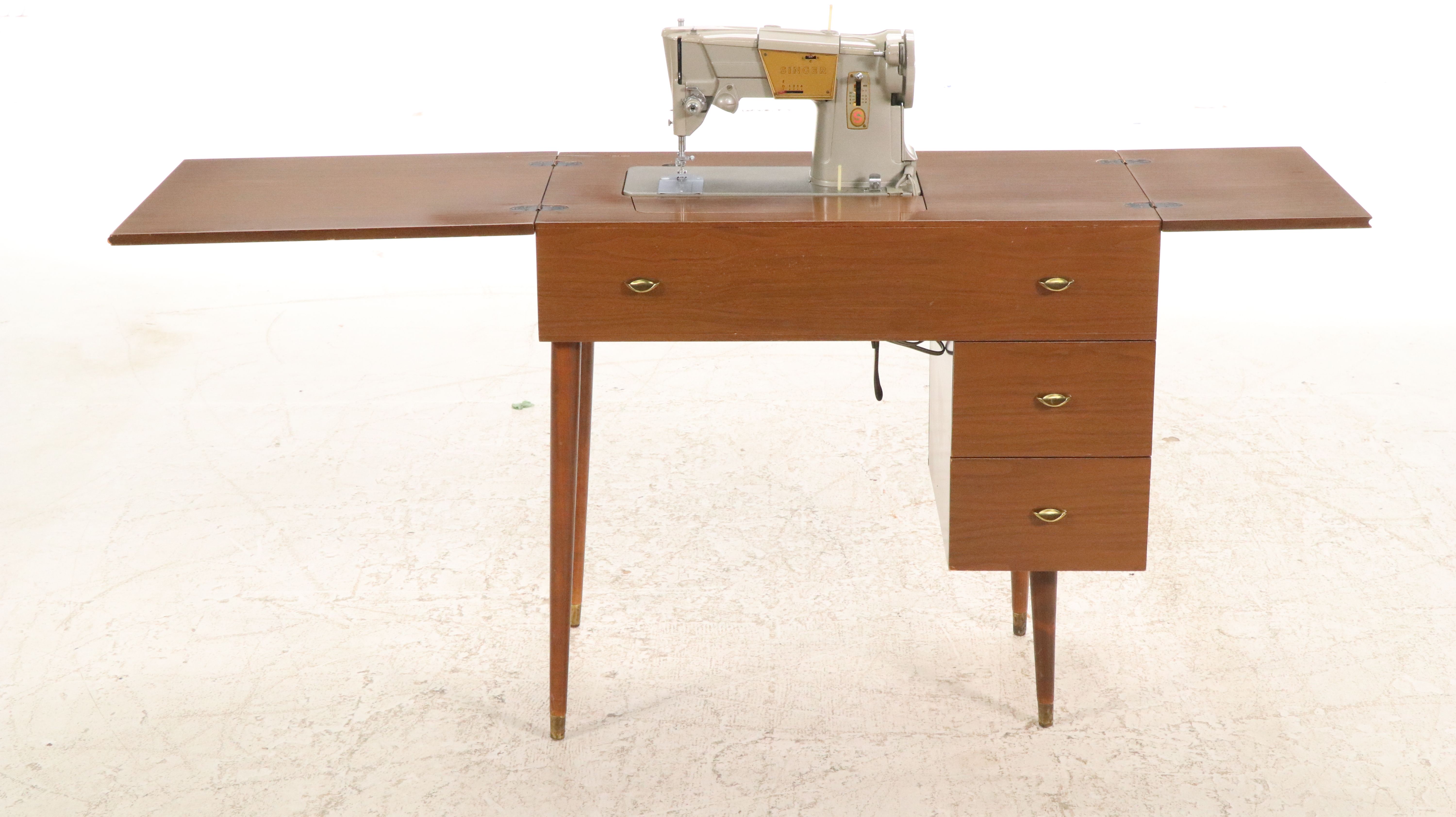 Mid Century Modern Singer Sewing Machine with Walnut Table