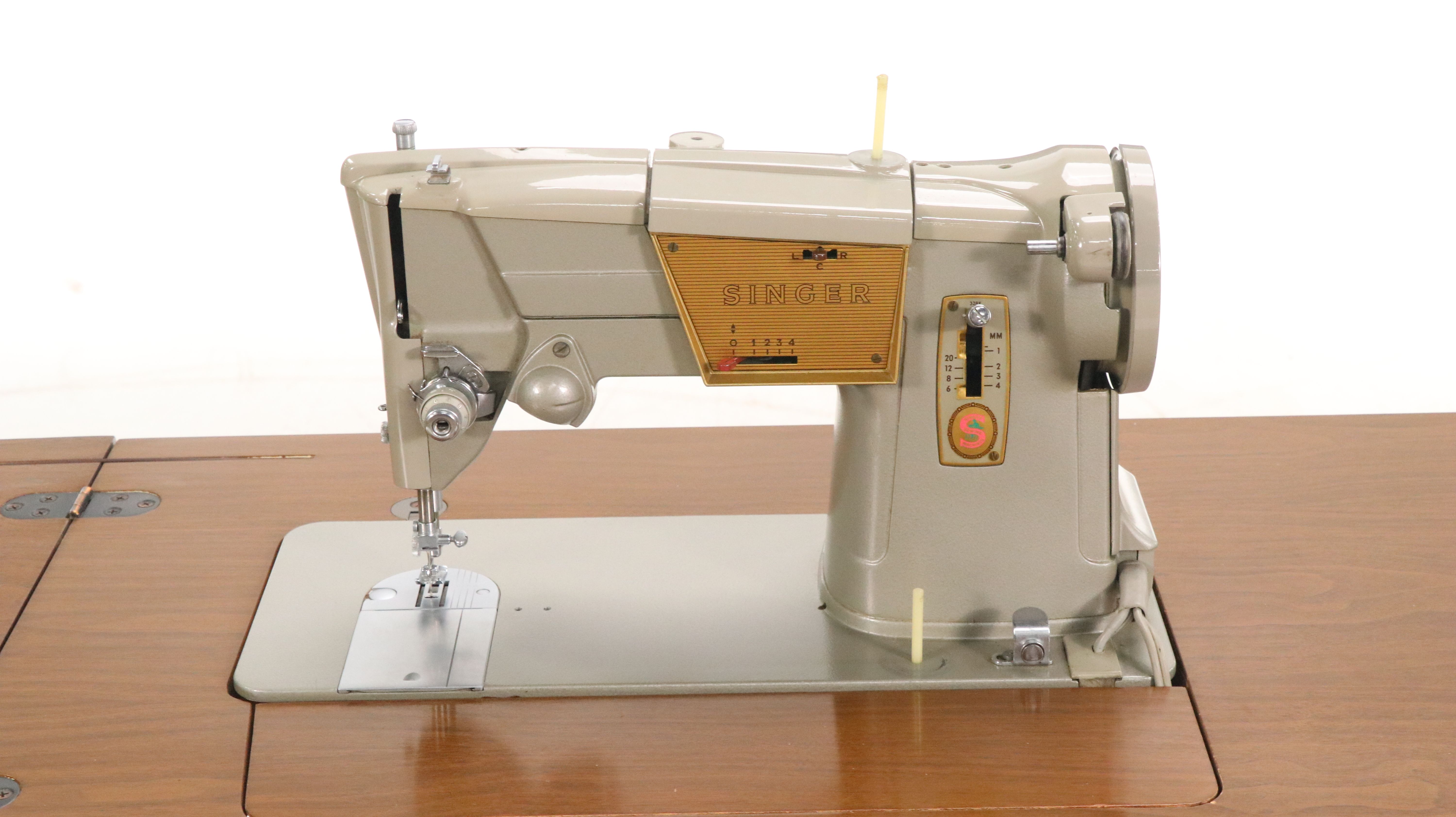 Mid Century Modern Singer Sewing Machine with Walnut Table