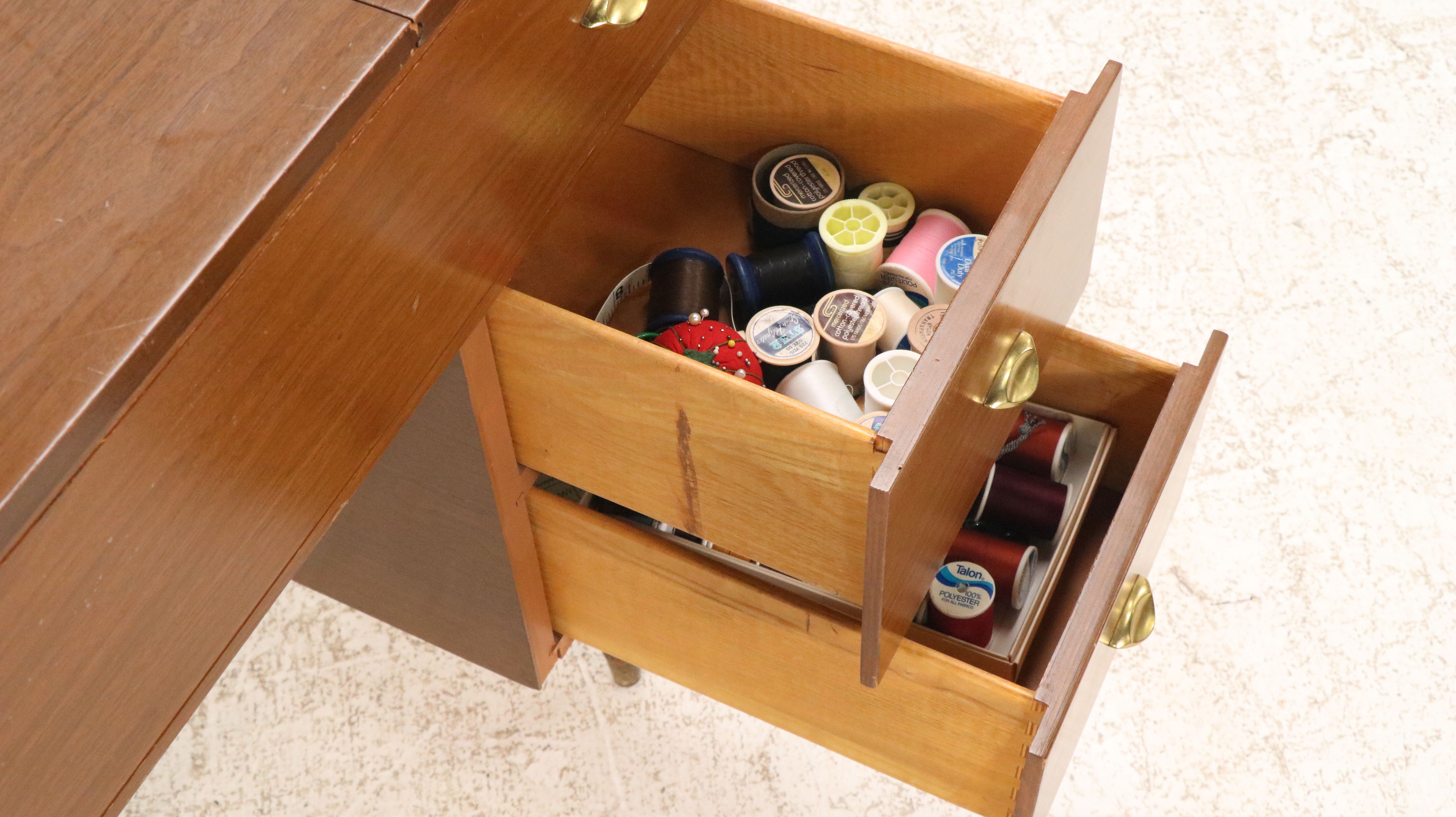 Mid Century Modern Singer Sewing Machine with Walnut Table