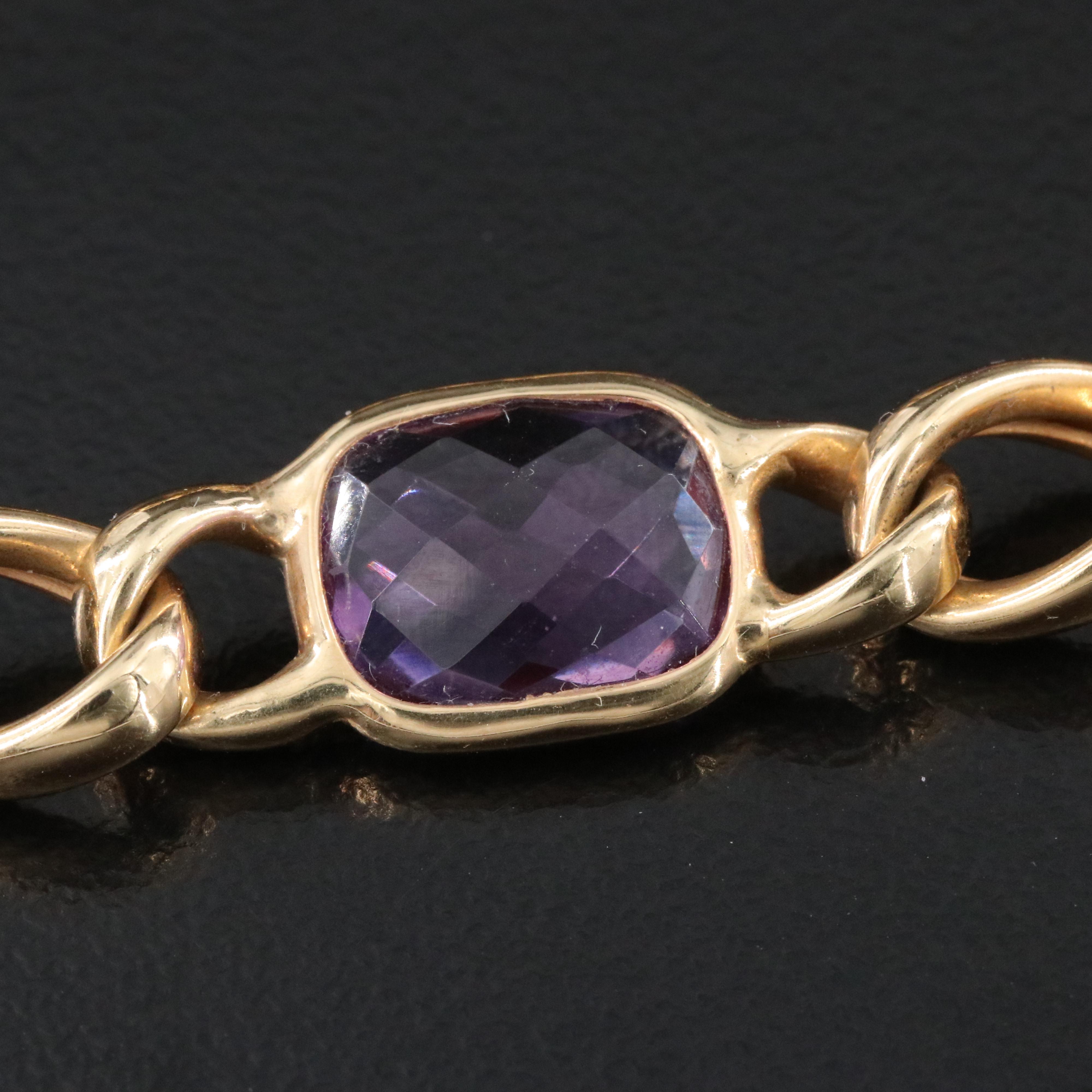 14K Amethyst, Prasiolite and Rose Quartz Station Bracelet