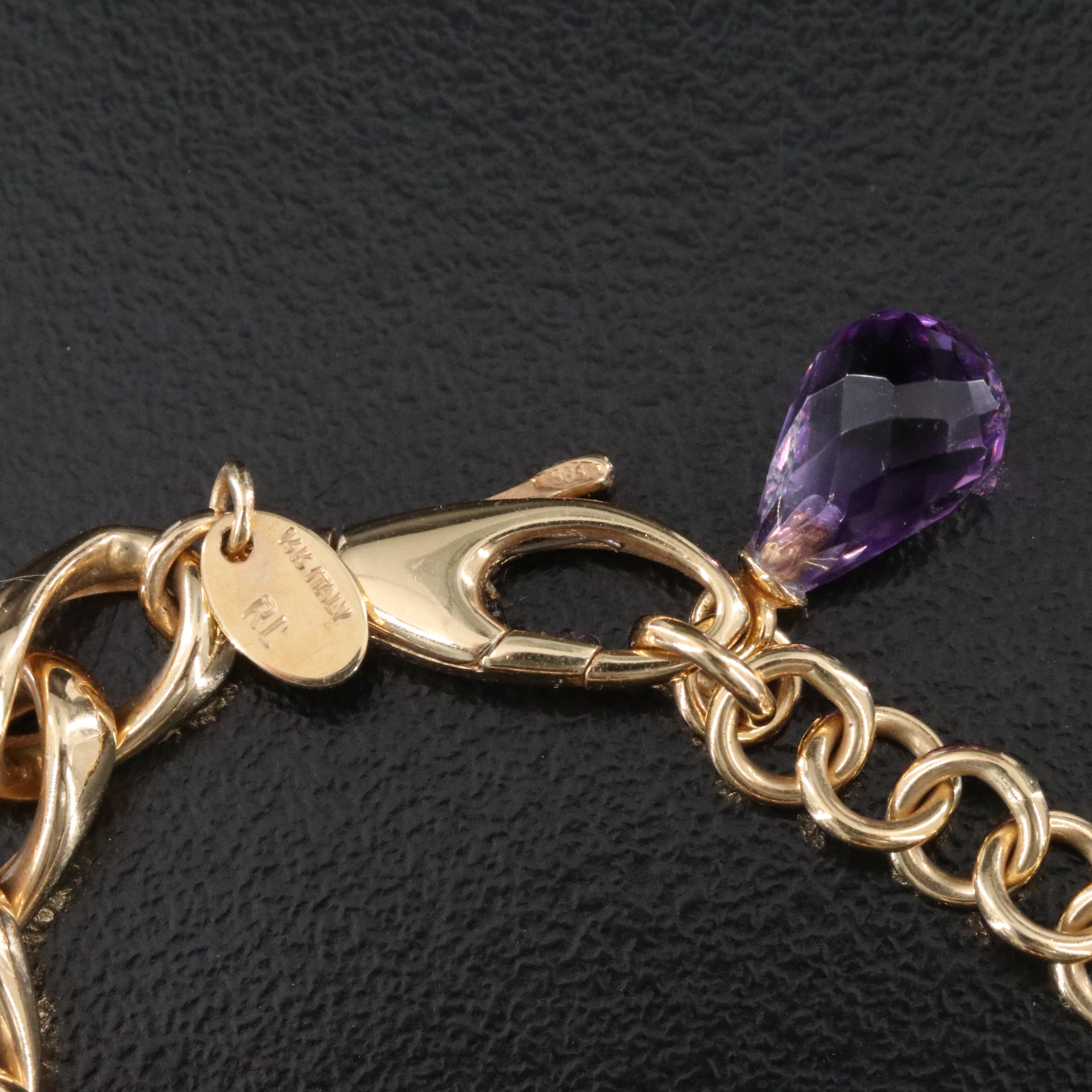 14K Amethyst, Prasiolite and Rose Quartz Station Bracelet