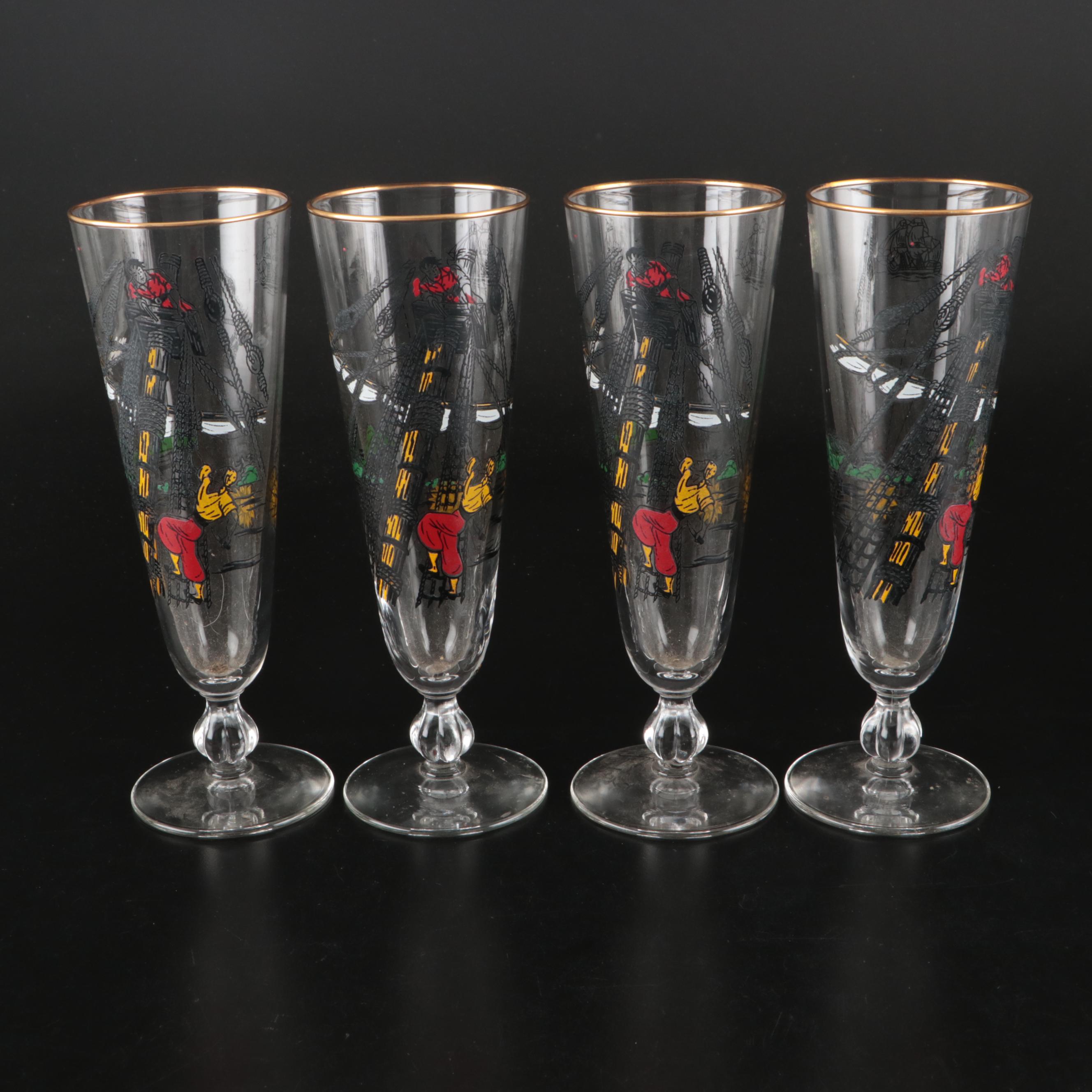 Libbey "Treasure Island" Tumblers and Pilsner Glasses, Mid-20th Century