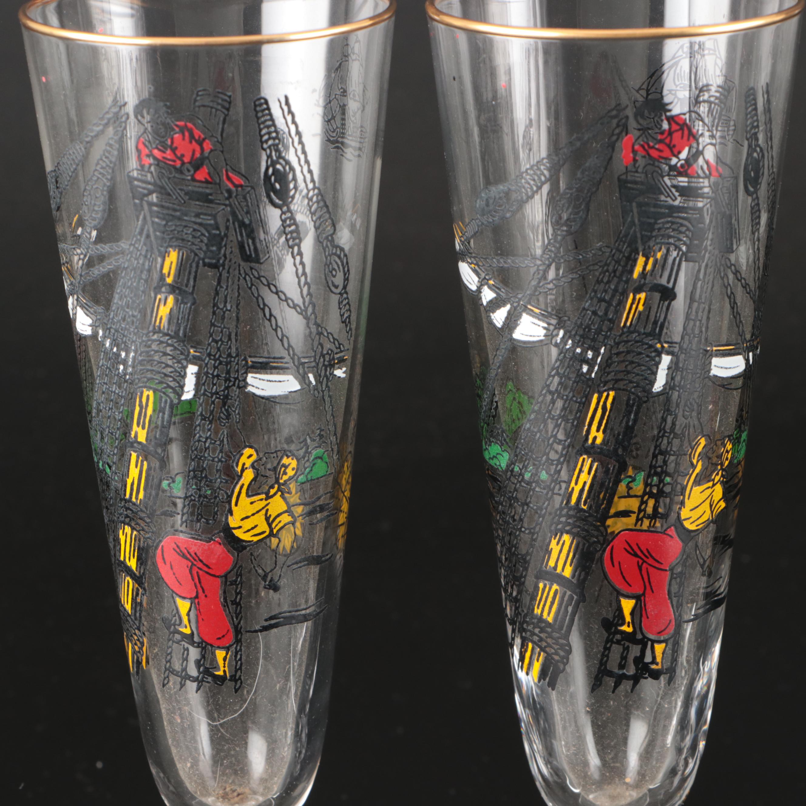 Libbey "Treasure Island" Tumblers and Pilsner Glasses, Mid-20th Century