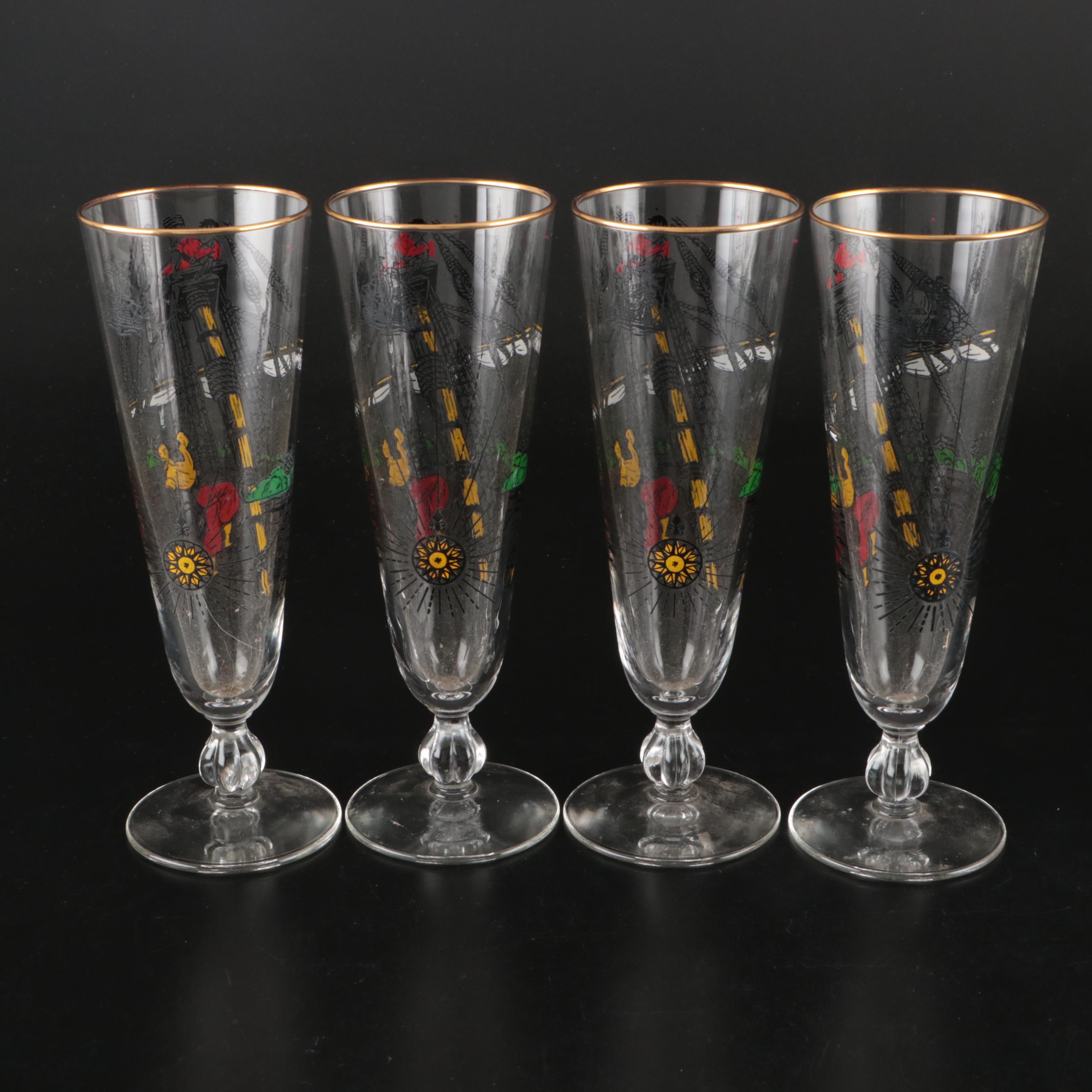 Libbey "Treasure Island" Tumblers and Pilsner Glasses, Mid-20th Century