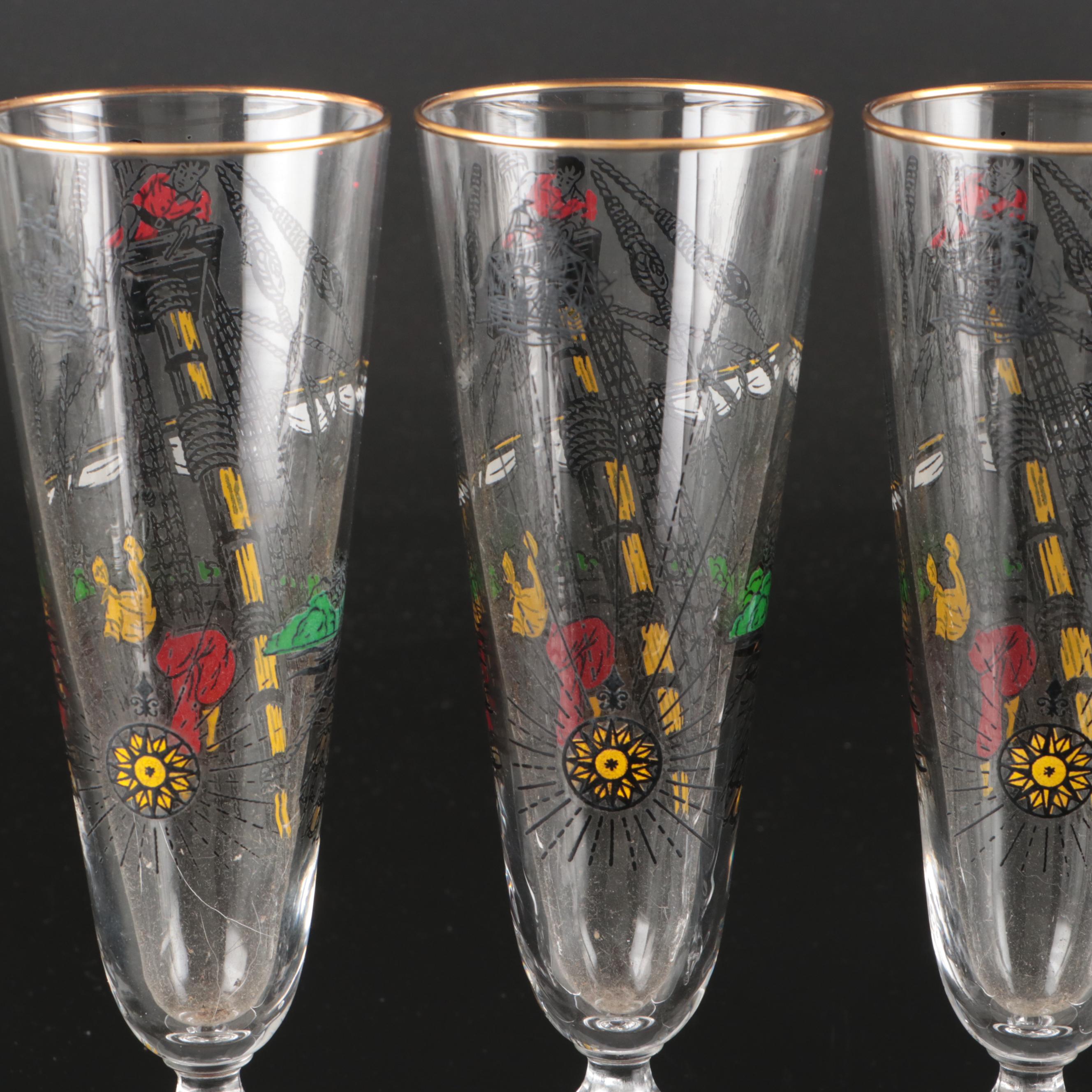 Libbey "Treasure Island" Tumblers and Pilsner Glasses, Mid-20th Century