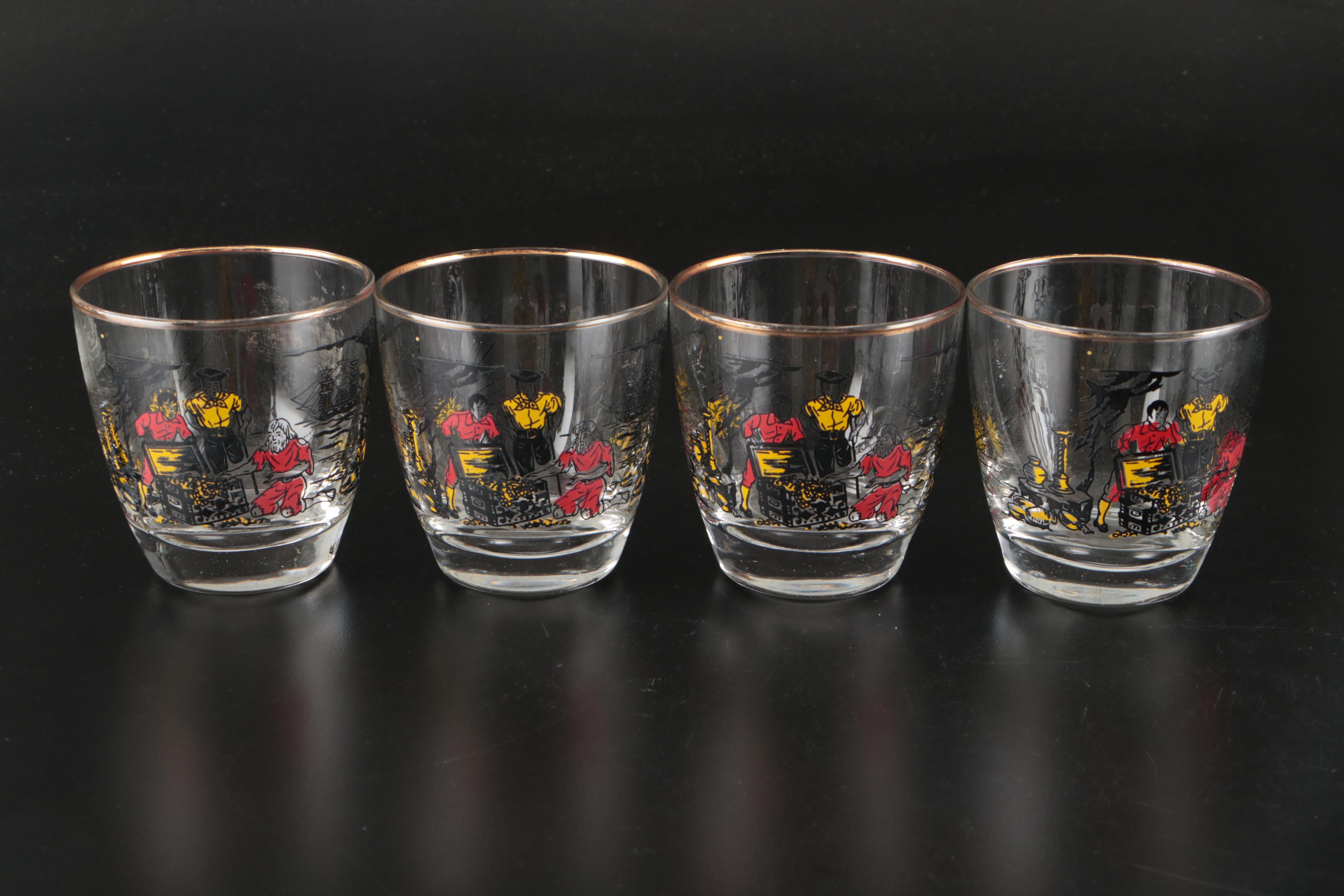 Libbey "Treasure Island" Tumblers and Pilsner Glasses, Mid-20th Century