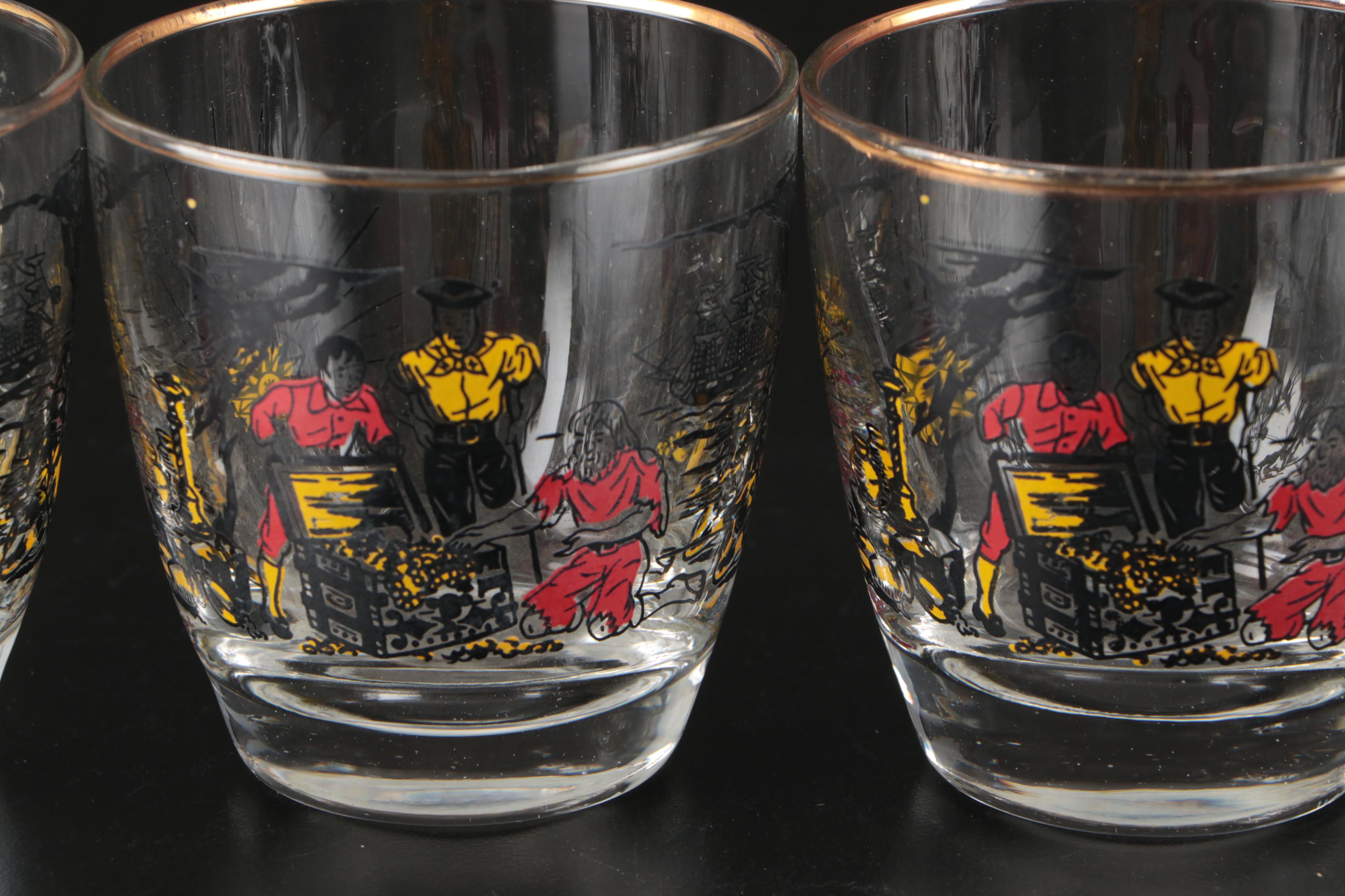 Libbey "Treasure Island" Tumblers and Pilsner Glasses, Mid-20th Century