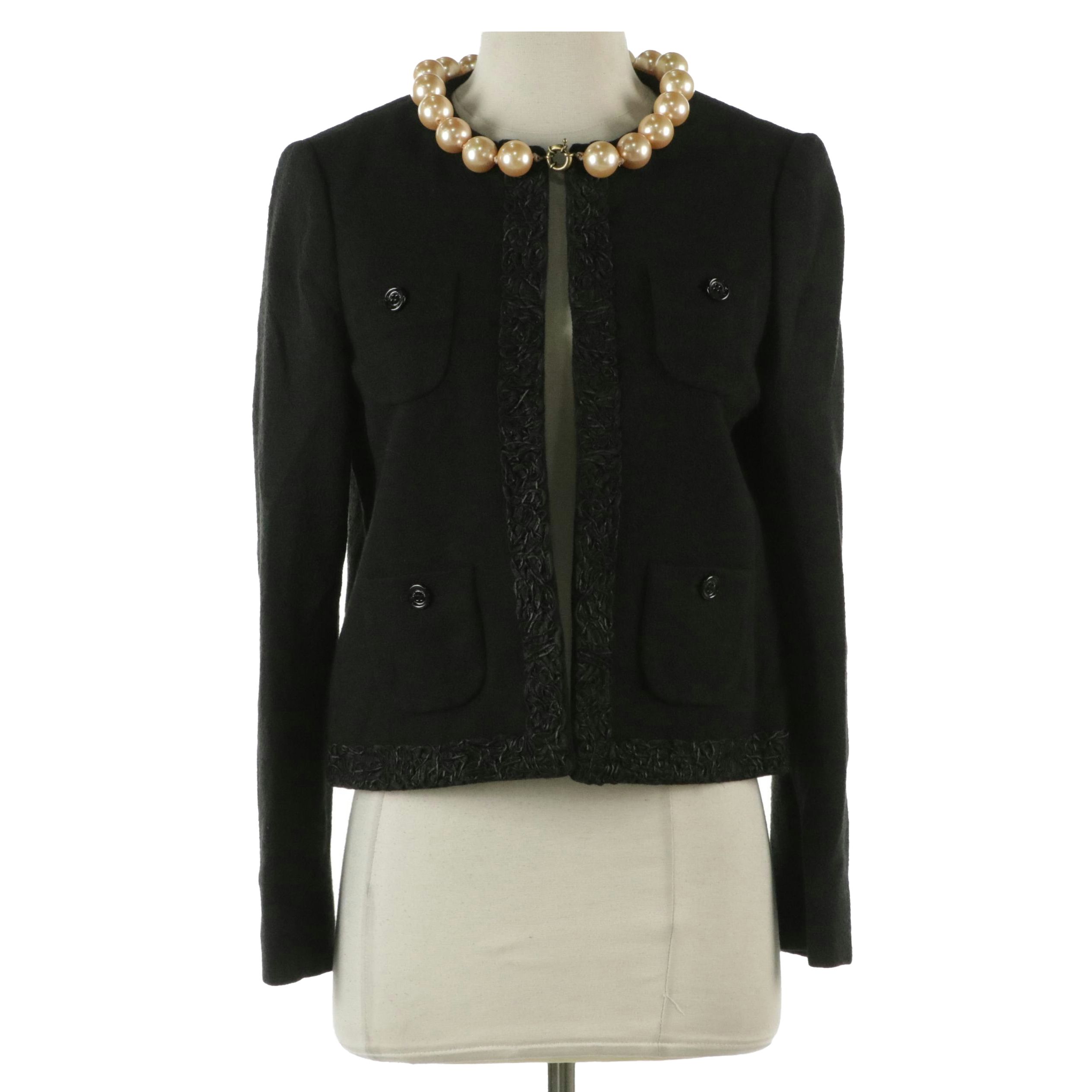 Moschino Cheap and Chic Black Wool Blend Blazer with Jumbo Pearl Trimming