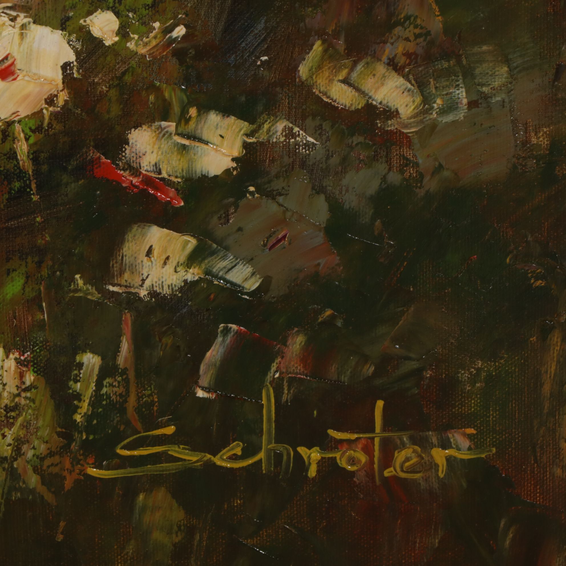 Schroter Large Scale Impressionist Wildflower Meadow Landscape Oil Painting